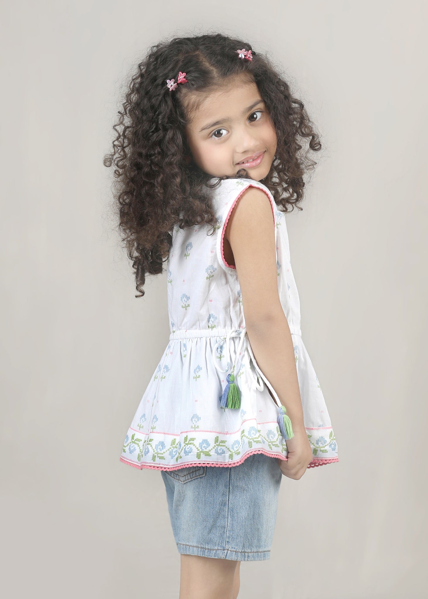 Peplum Cotton Top – White (2–12 Yrs)