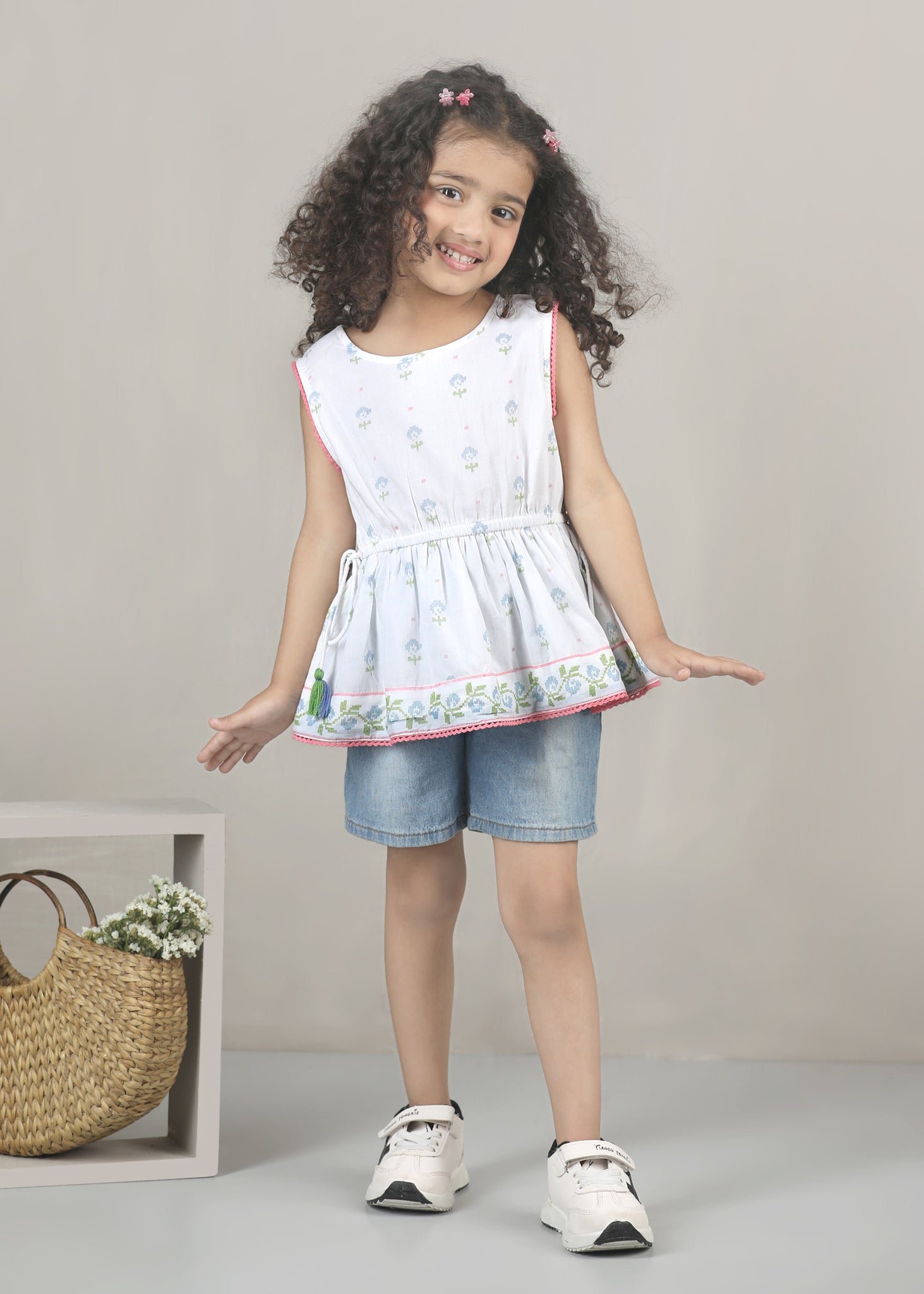 Peplum Cotton Top – White (2–12 Yrs)