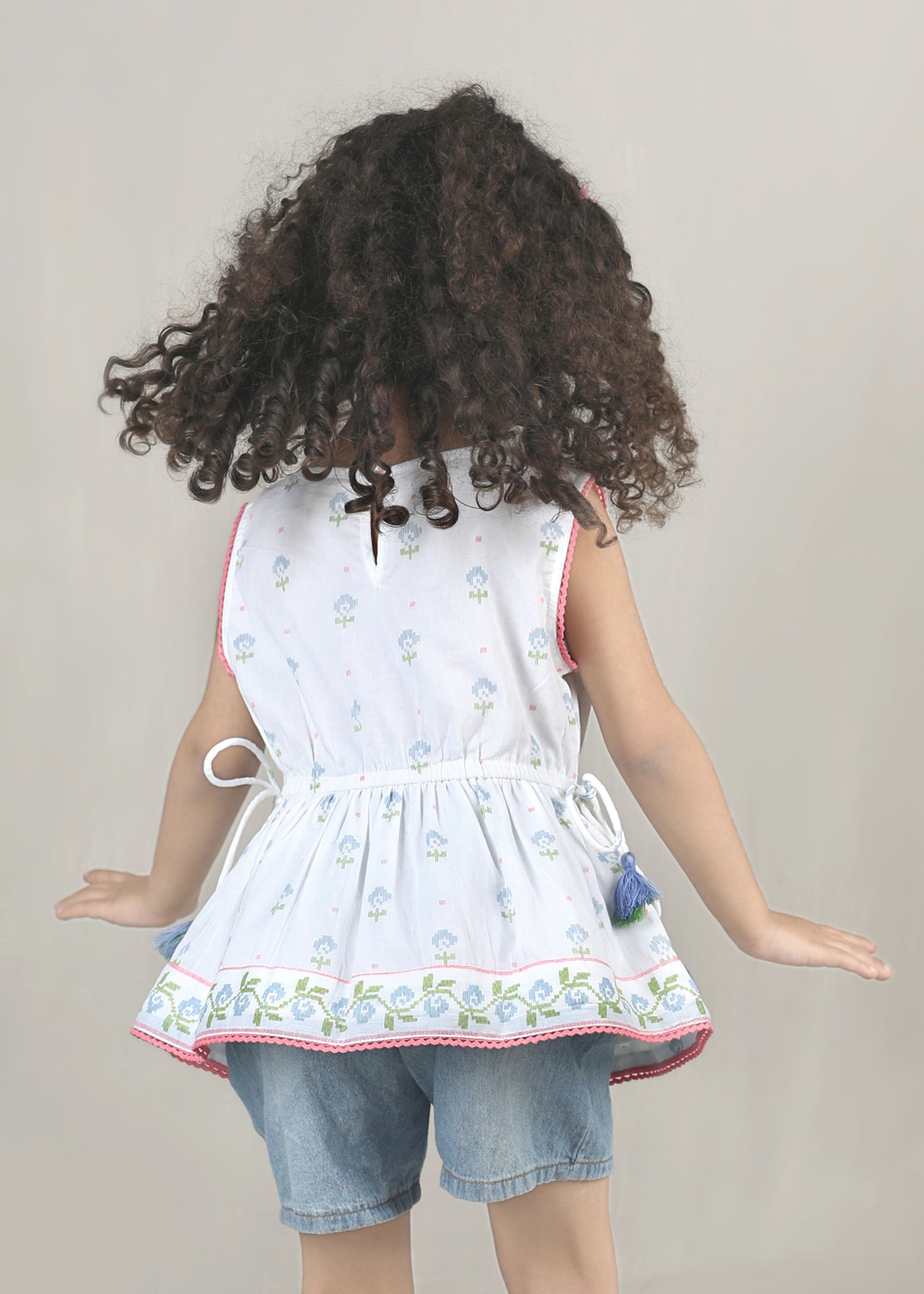 Peplum Cotton Top – White (2–12 Yrs)