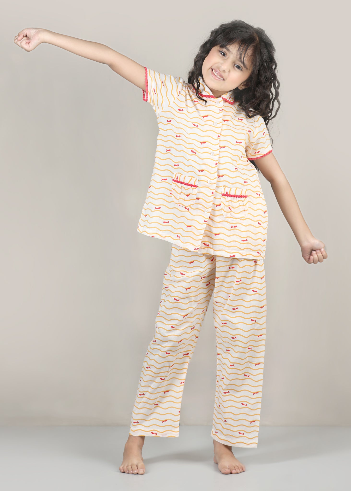 Fishes Night Suit Set – Peach (1–12 Yrs