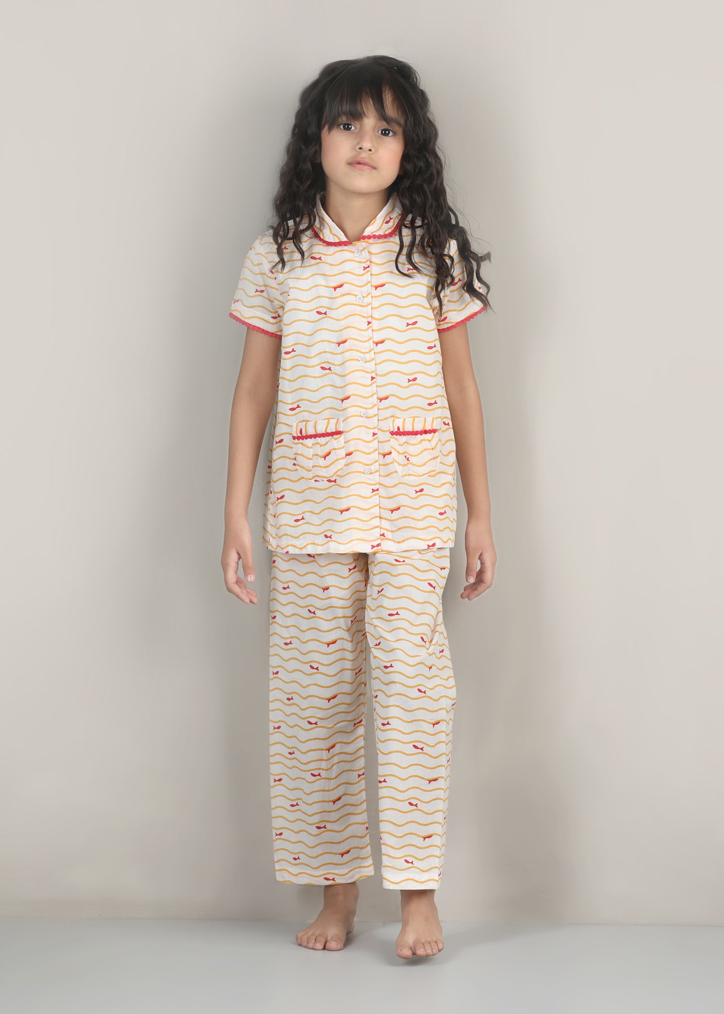 Fishes Night Suit Set – Peach (1–12 Yrs