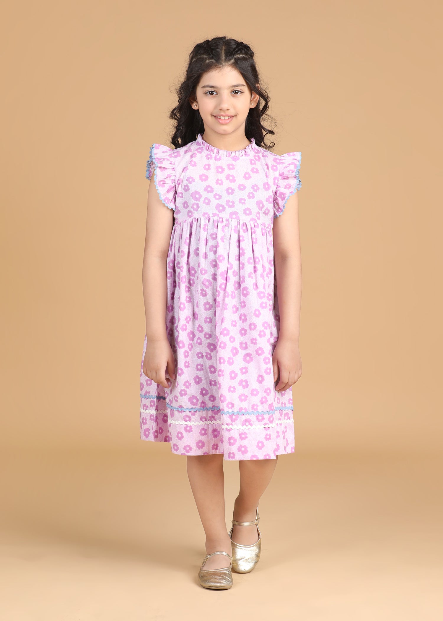 Takshita Poppy LIlac Cotton Dress Girls (6 Months-12 Years)