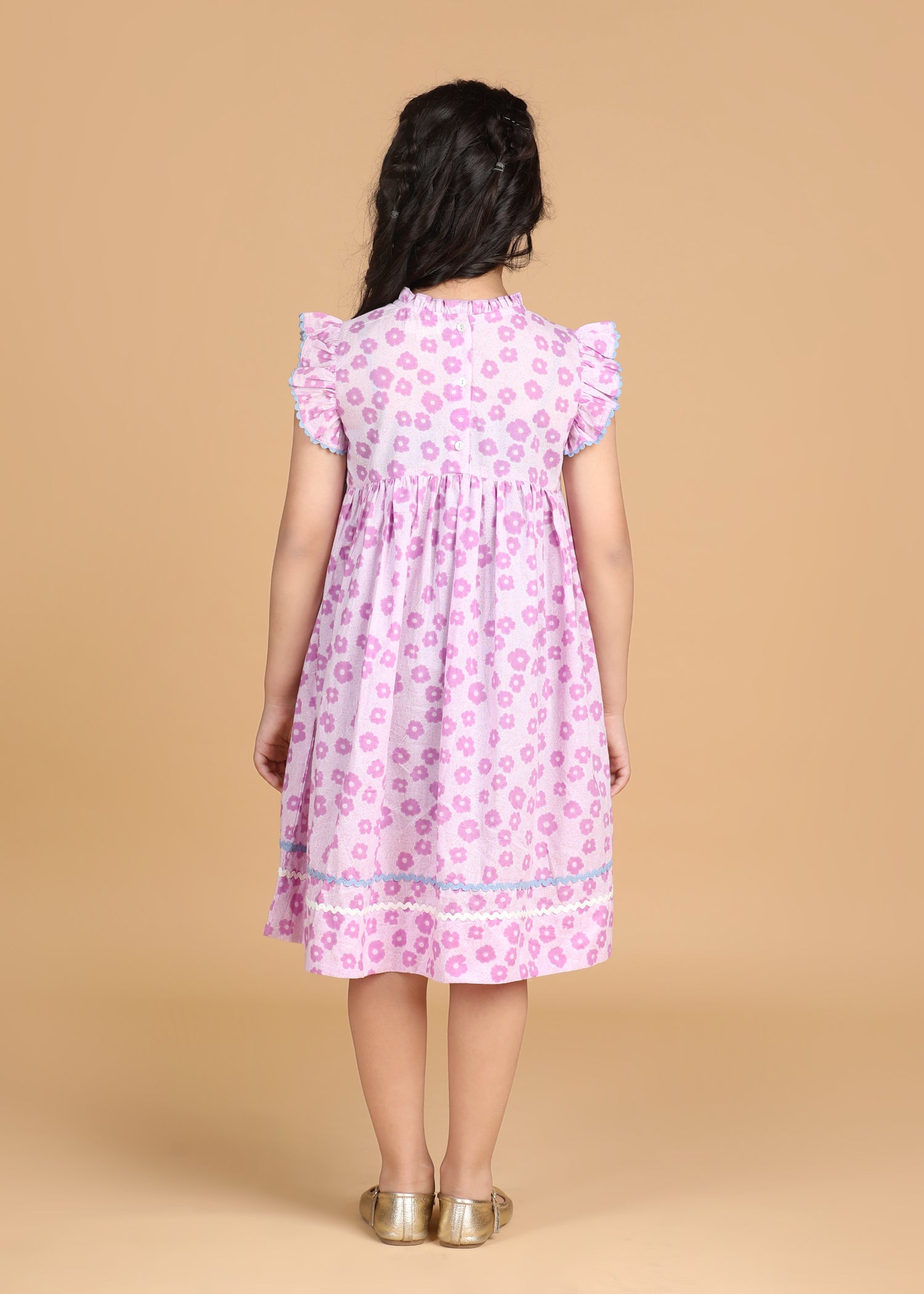 Takshita Poppy LIlac Cotton Dress Girls (6 Months-12 Years)