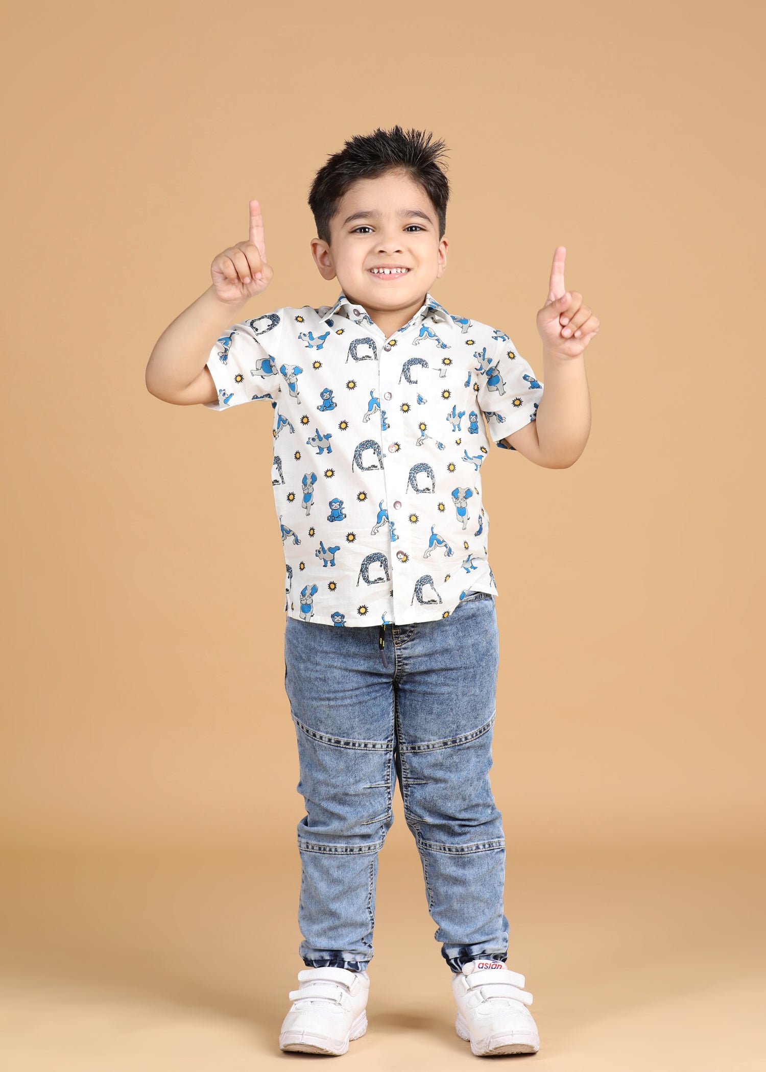 Animal Yoga White Cotton Boys Shirt (6 Months-12 Years)