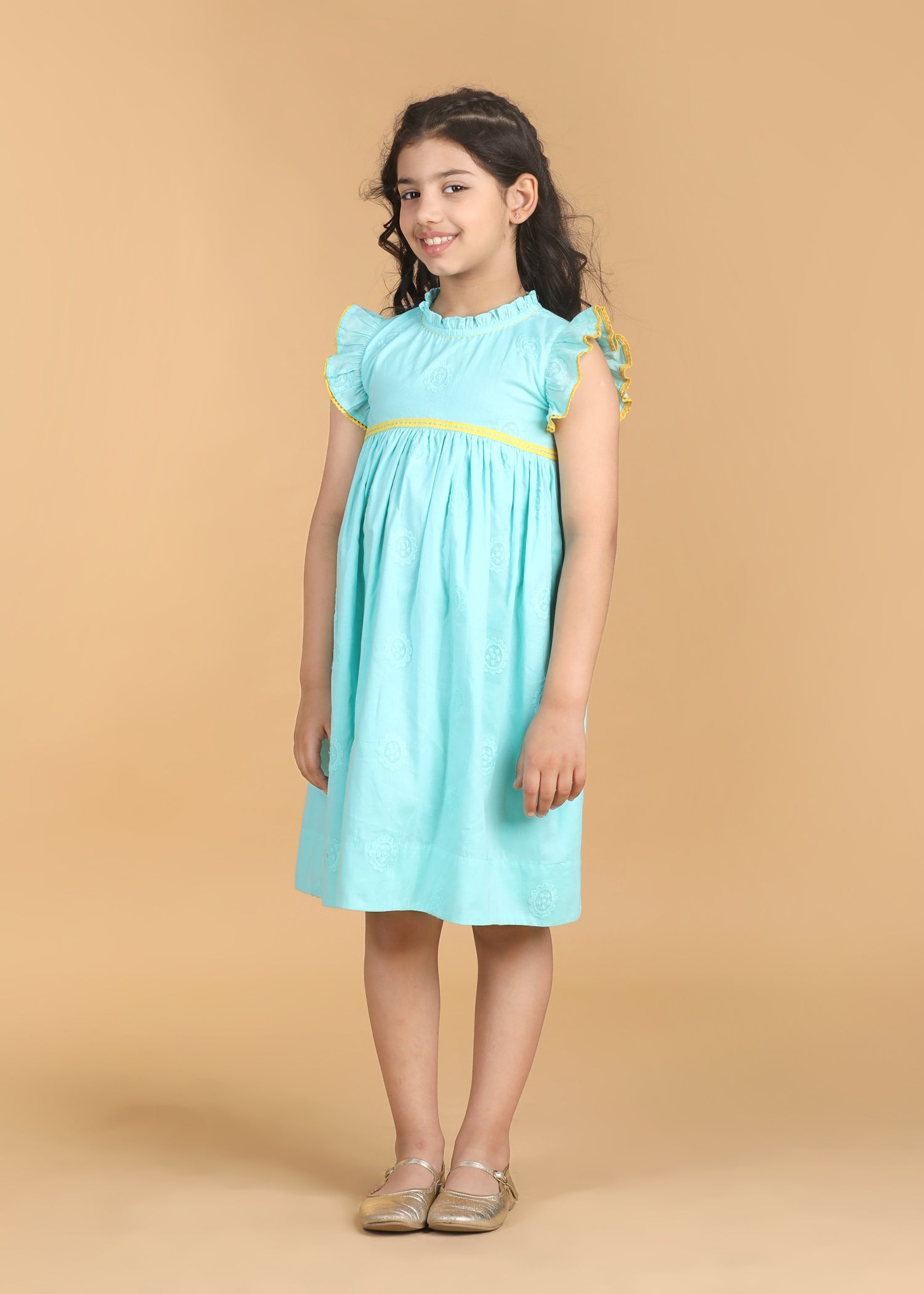 Takshita Aqua Cotton Dress Girls (6 Months-12 Years)