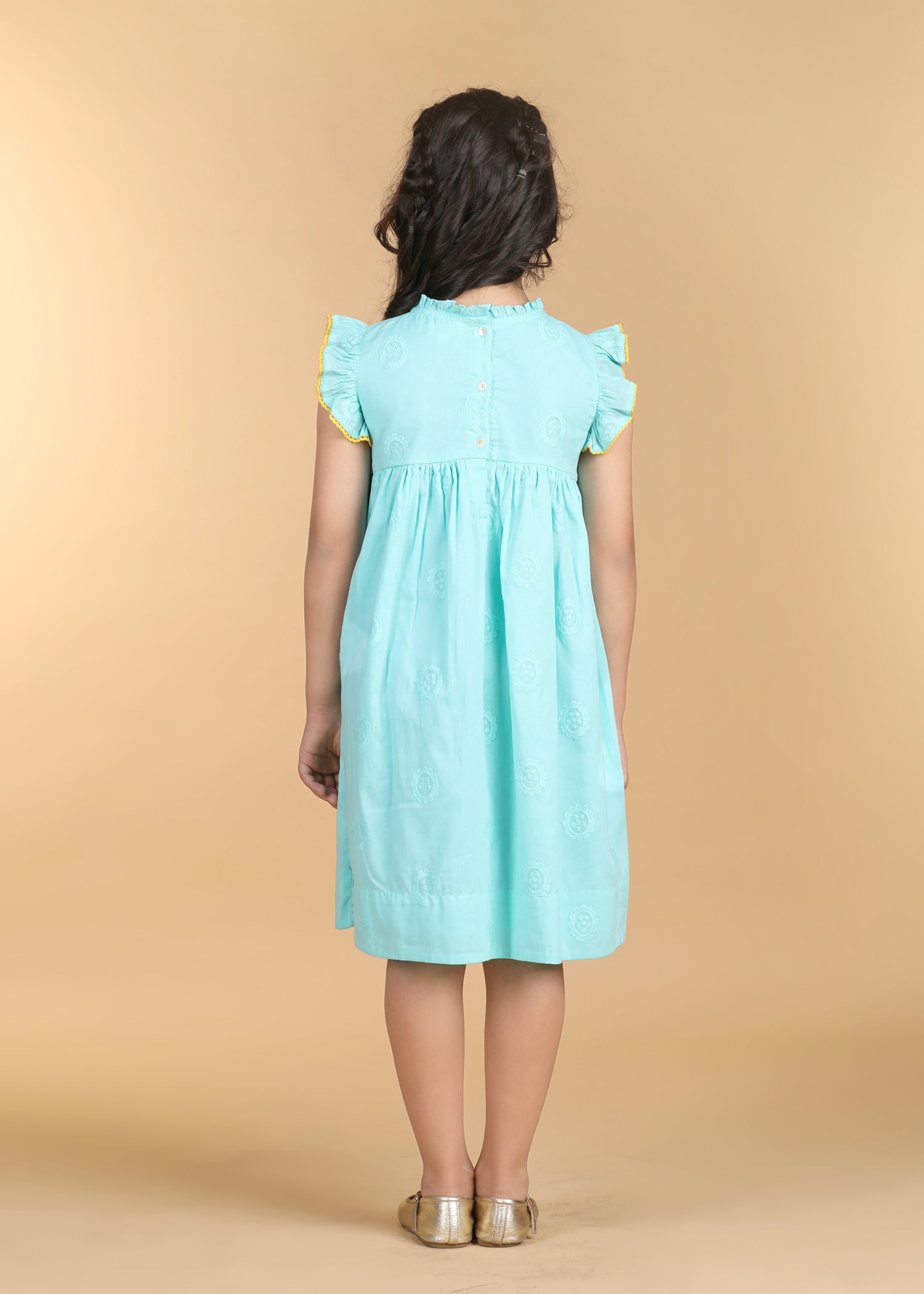 Takshita Aqua Cotton Dress Girls (6 Months-12 Years)