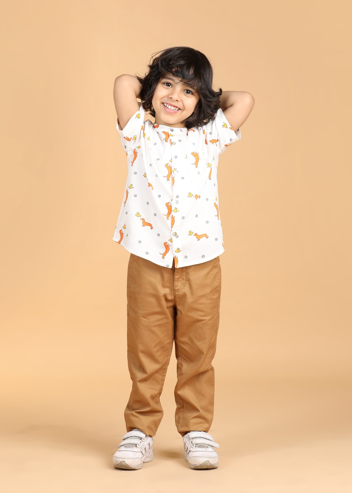 Dog Play White Cotton Boys Shirt (6 Months-12 Years)
