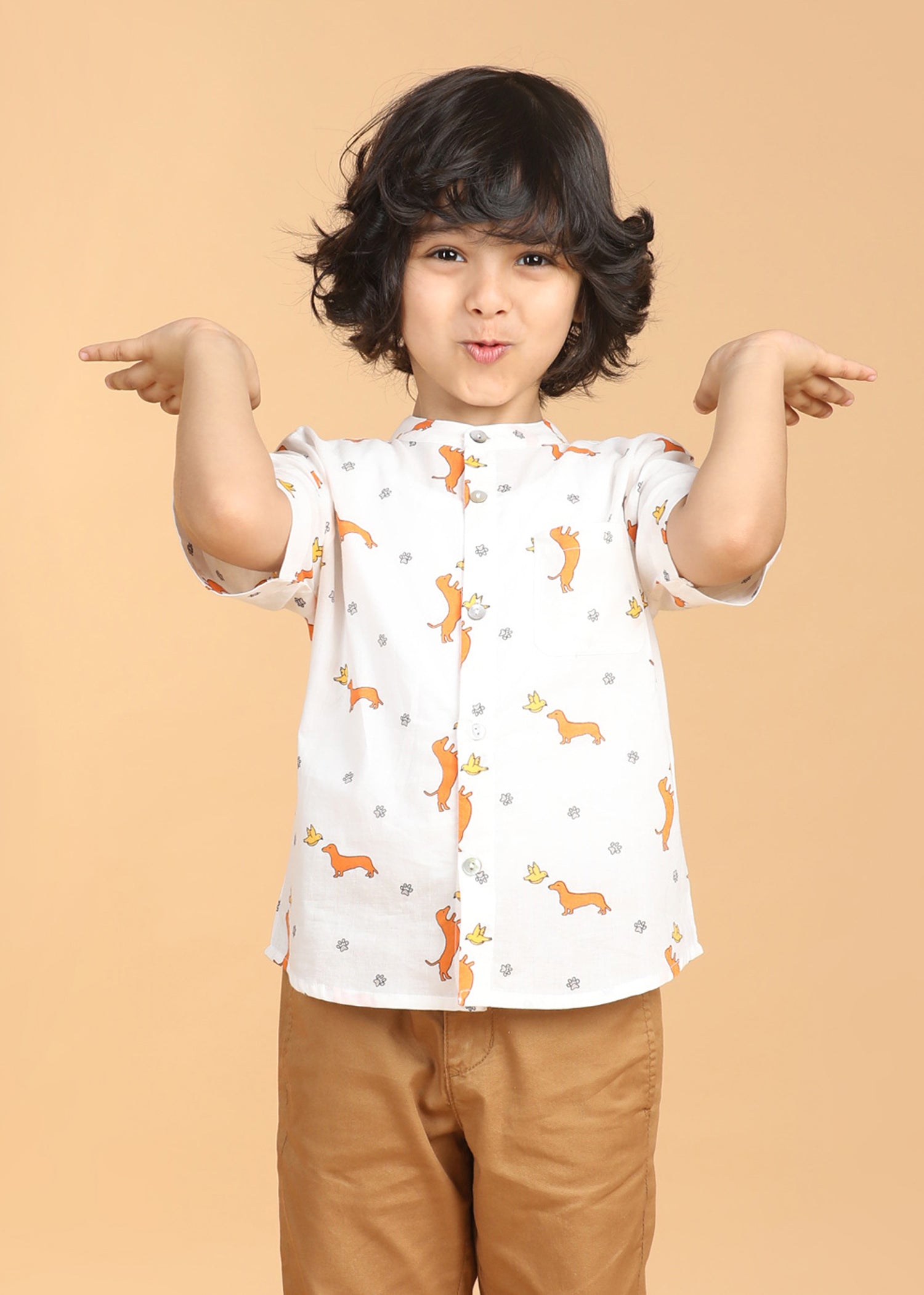 Dog Play White Cotton Boys Shirt (6 Months-12 Years)