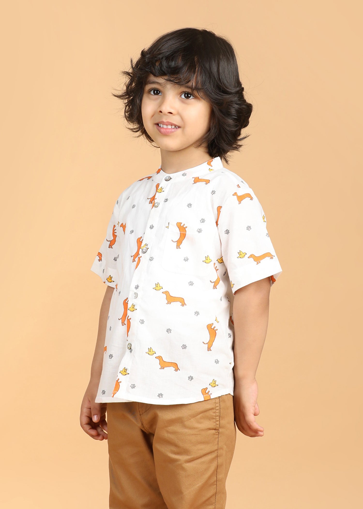 Dog Play White Cotton Boys Shirt (6 Months-12 Years)