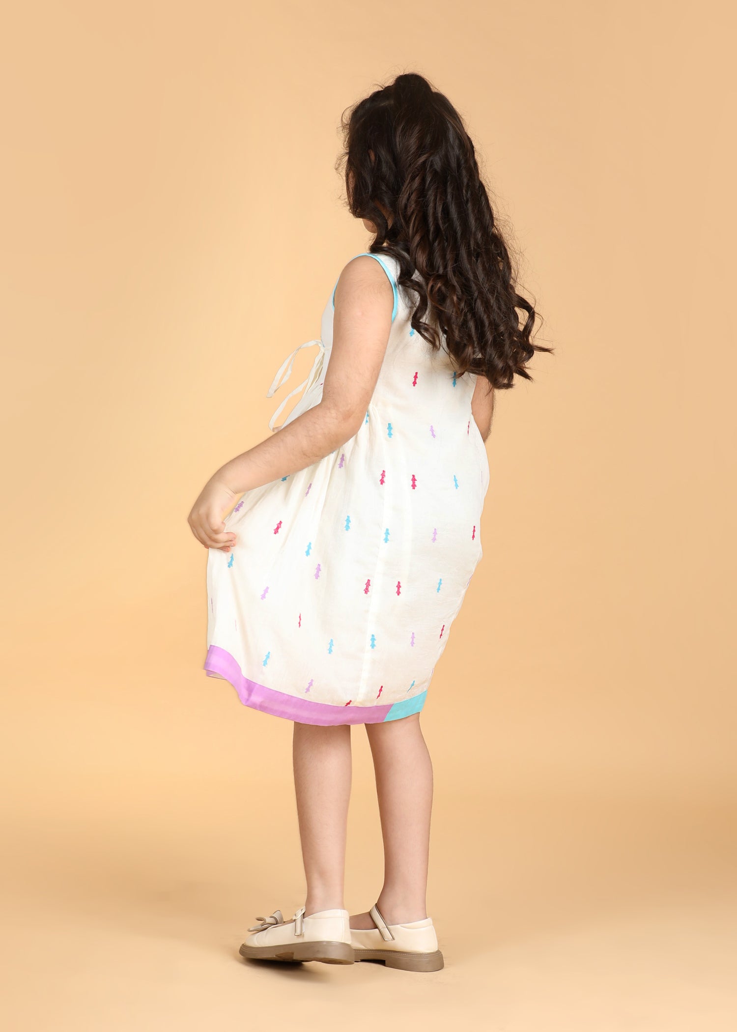 Angrakha Embroidered Creme Cotton Dress Girls (6 Months-12 Years)