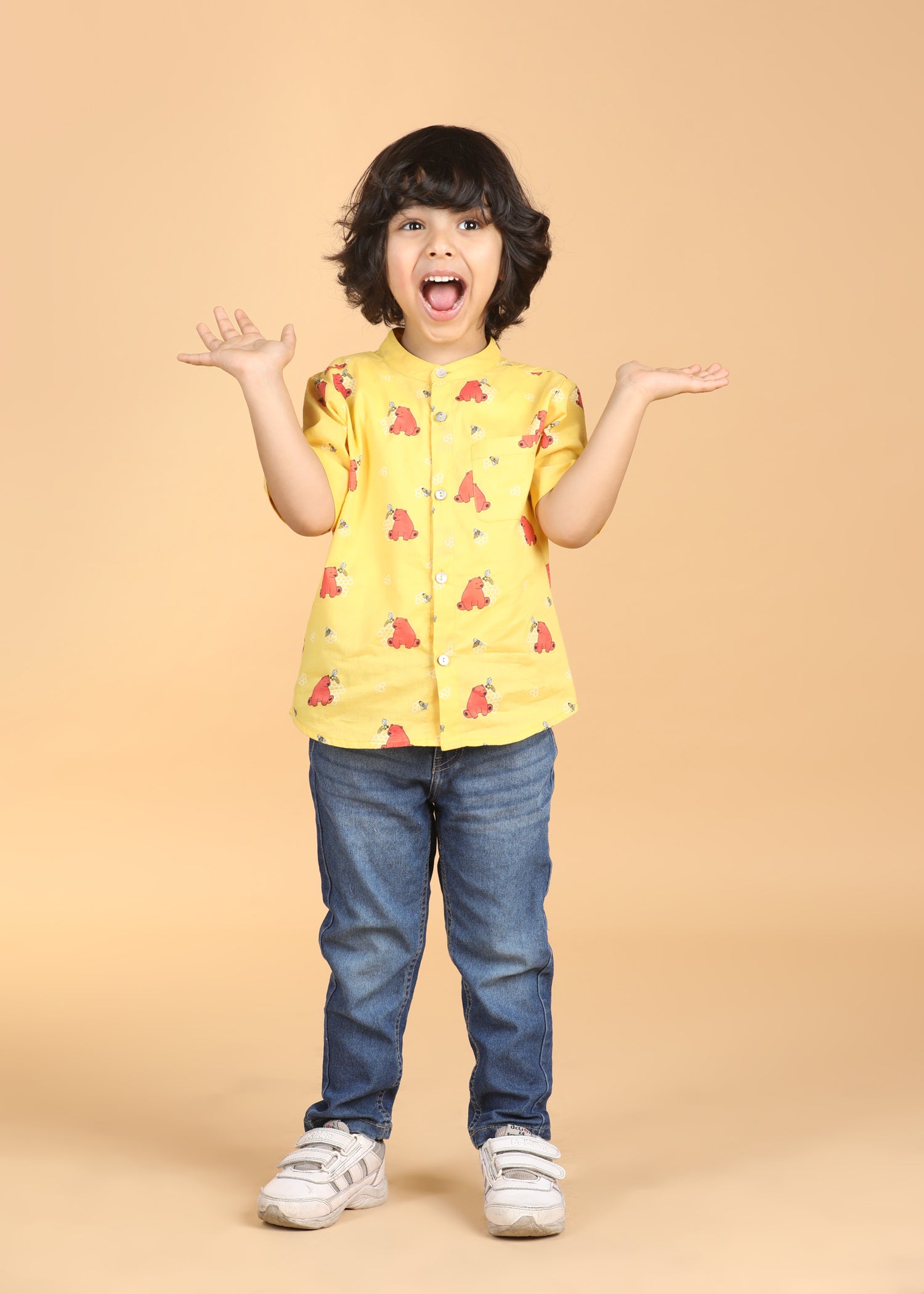 Honey Bear Mustard Cotton Boys Shirt (6 Months-12 Years)