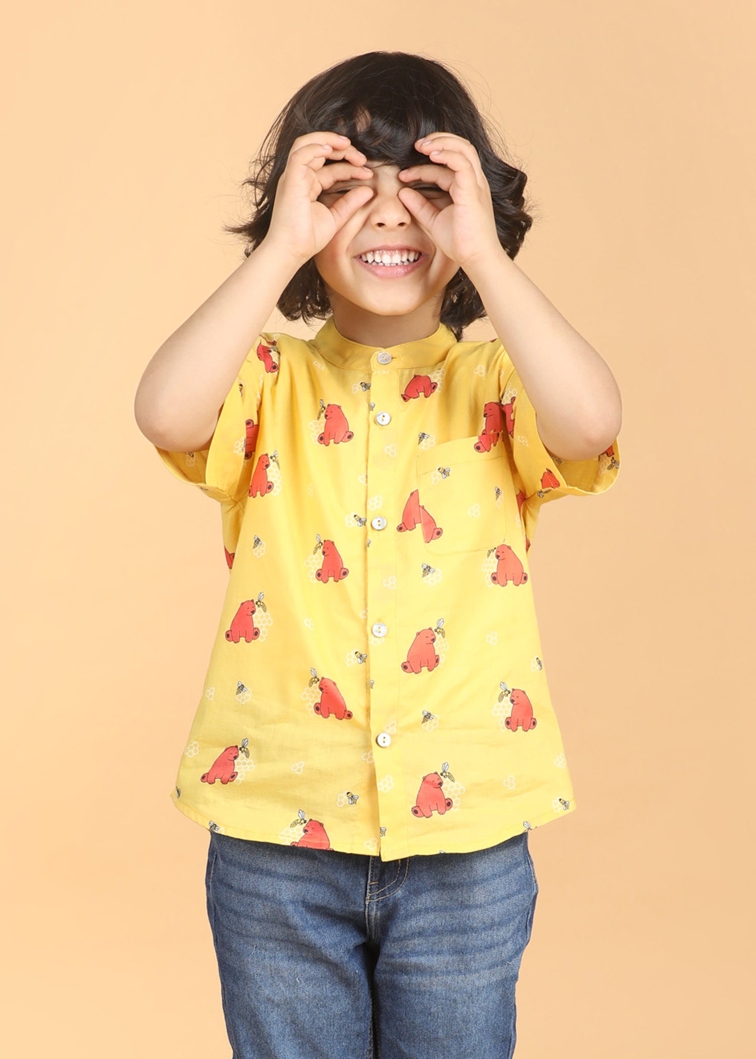 Honey Bear Mustard Cotton Boys Shirt (6 Months-12 Years)