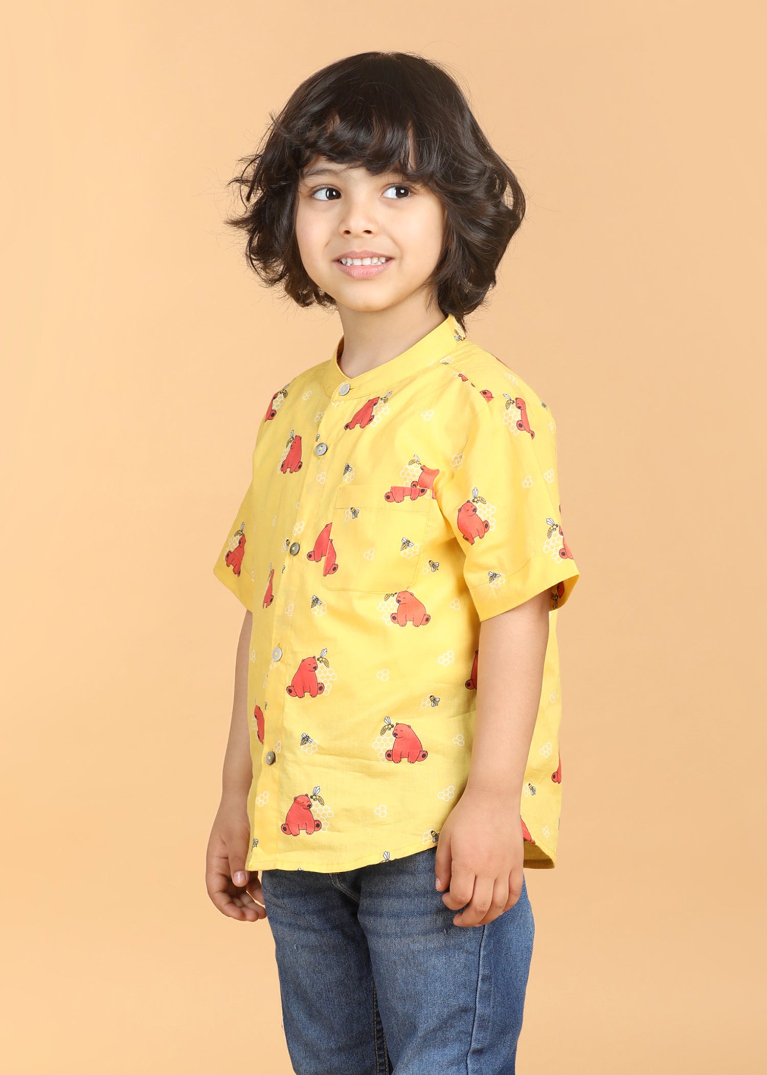 Honey Bear Mustard Cotton Boys Shirt (6 Months-12 Years)