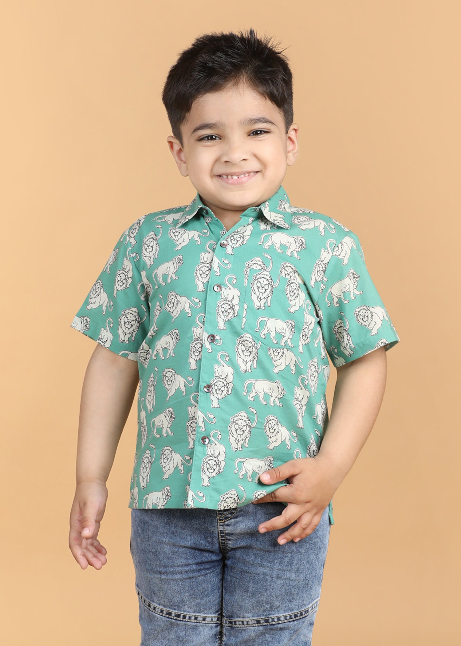 Leo Teal Cotton Boys Shirt (6 Months-12 Years)