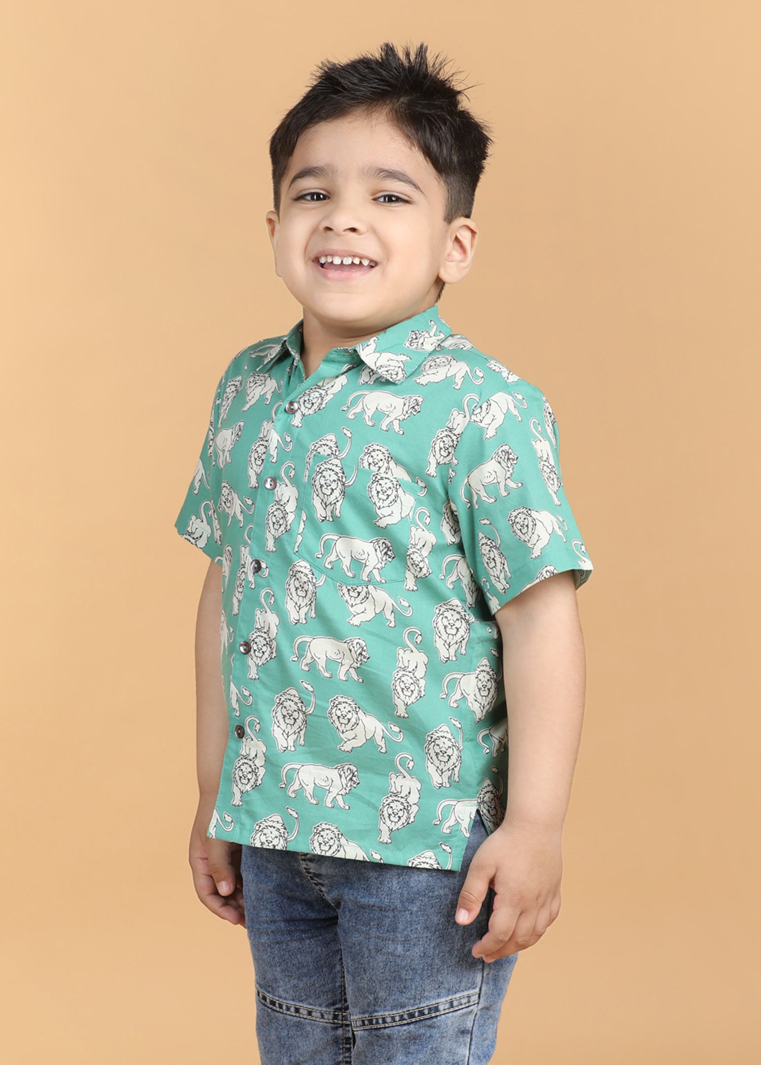 Leo Teal Cotton Boys Shirt (6 Months-12 Years)