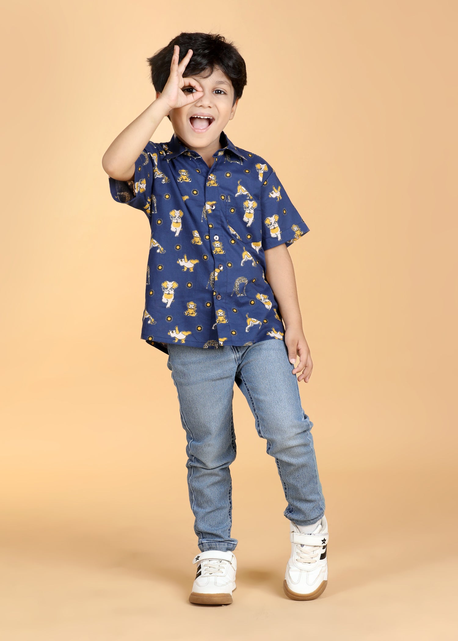 Animal Yoga Blue Cotton Boys Shirt (6 Months-12 Years)