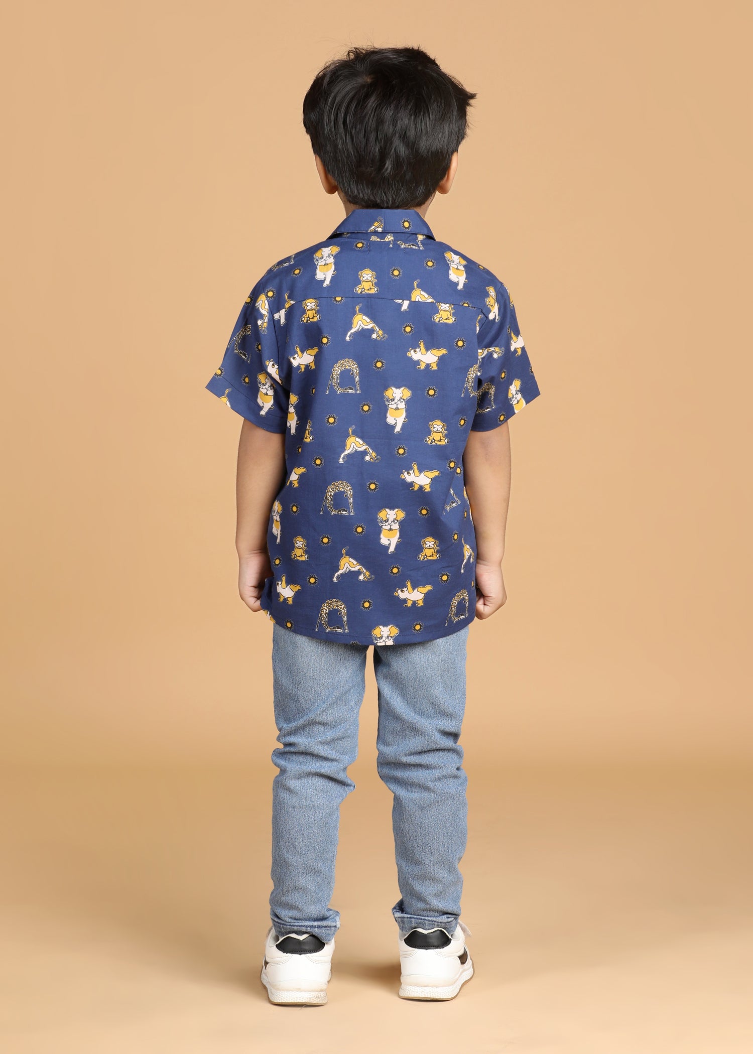 Animal Yoga Blue Cotton Boys Shirt (6 Months-12 Years)