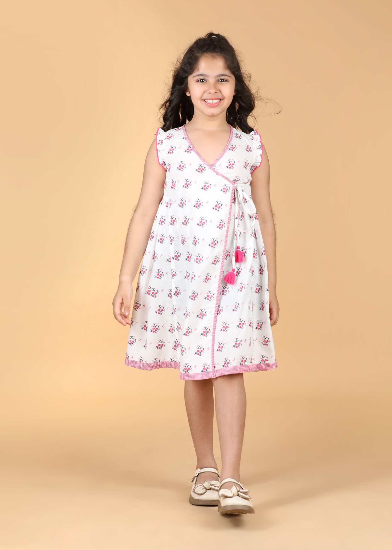 Angrakha Bouquet White Cotton Dress Girls (6 Months-12 Years)