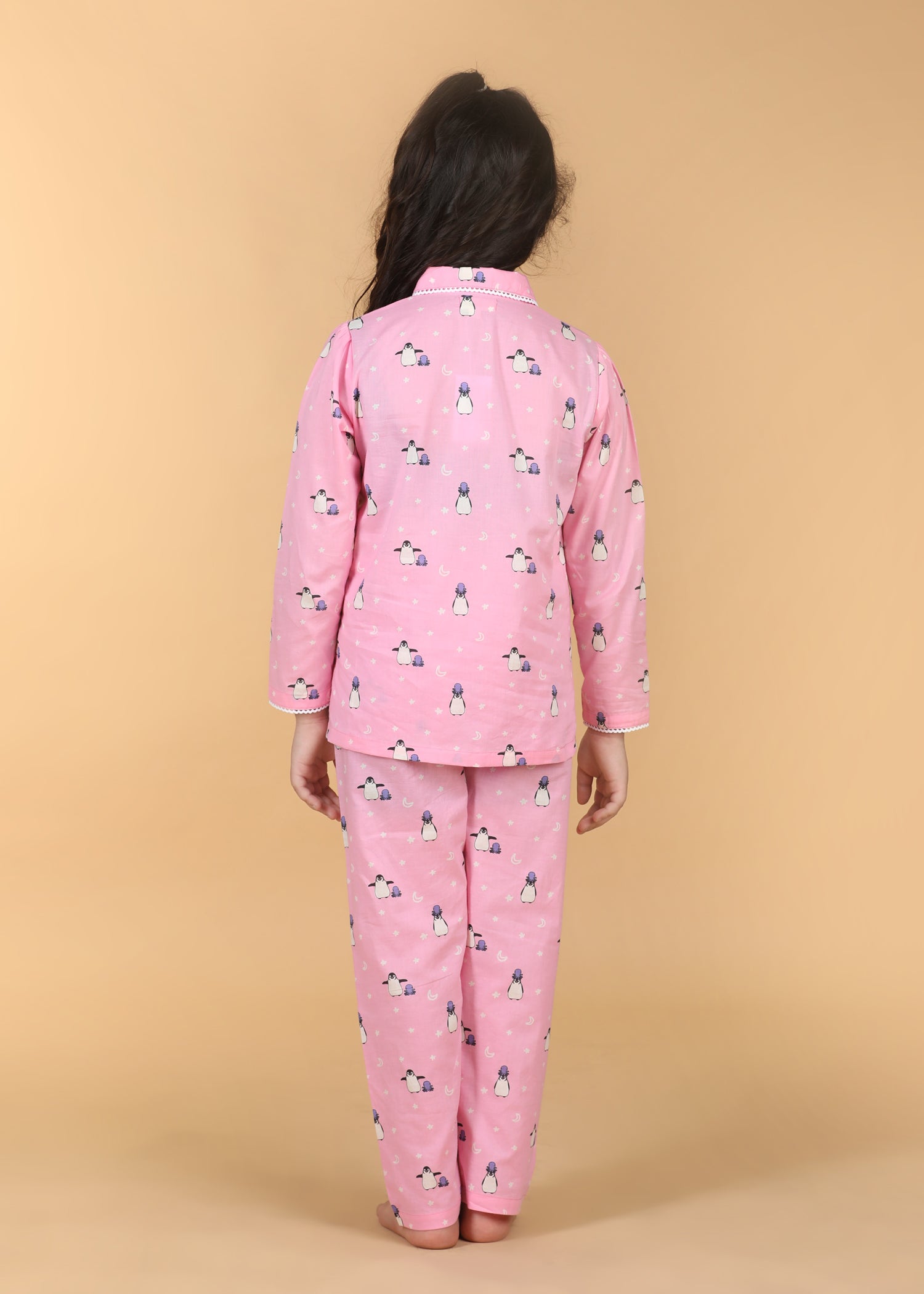 Penguin Party Girls Baby Pink Full Sleeves Night Suit (1-12 Yrs)