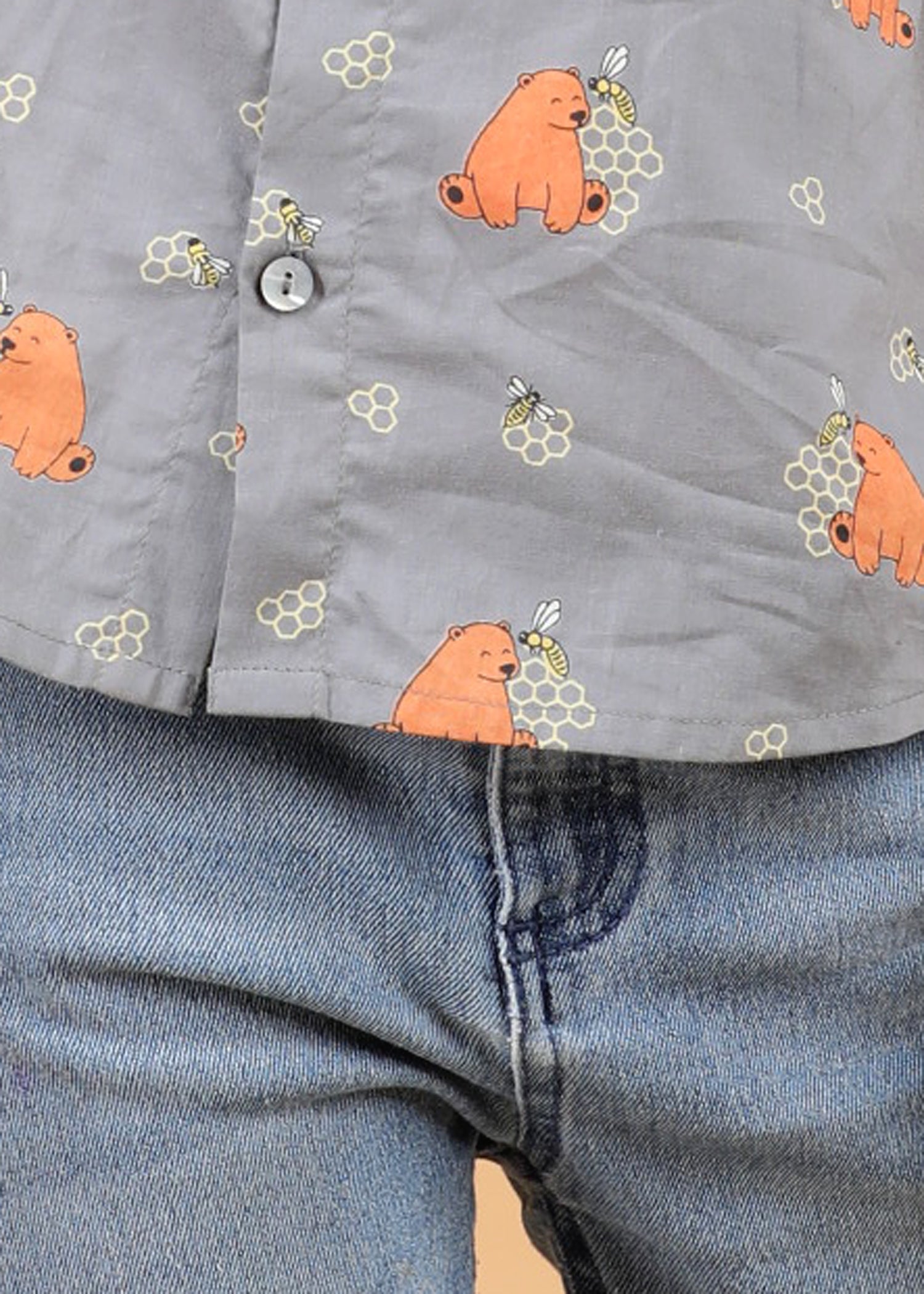 Honey Bear Grey Cotton Boys Shirt (6 Months-12 Years)
