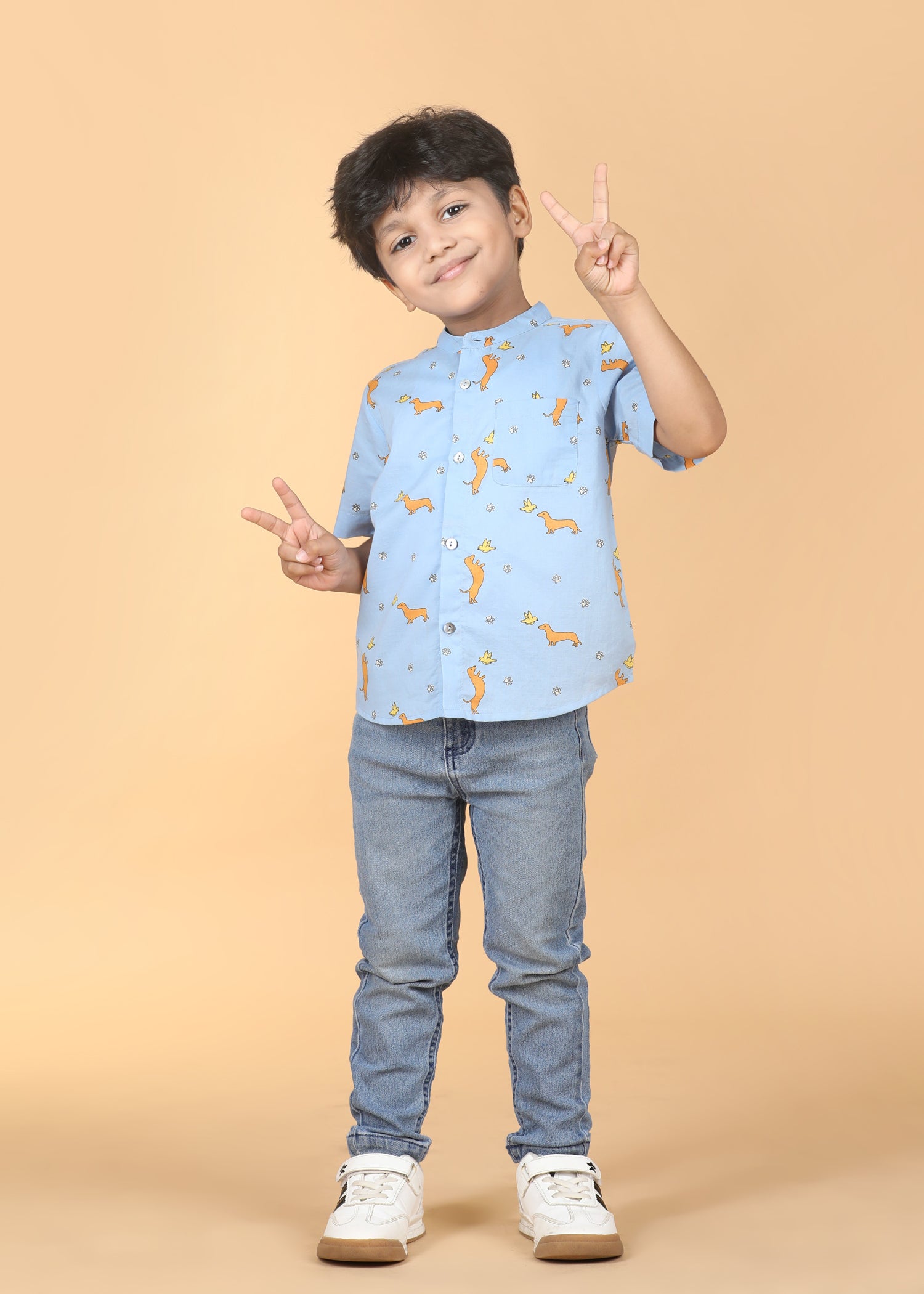 Dog Play Blue Cotton Boys Shirt (6 Months-12 Years)