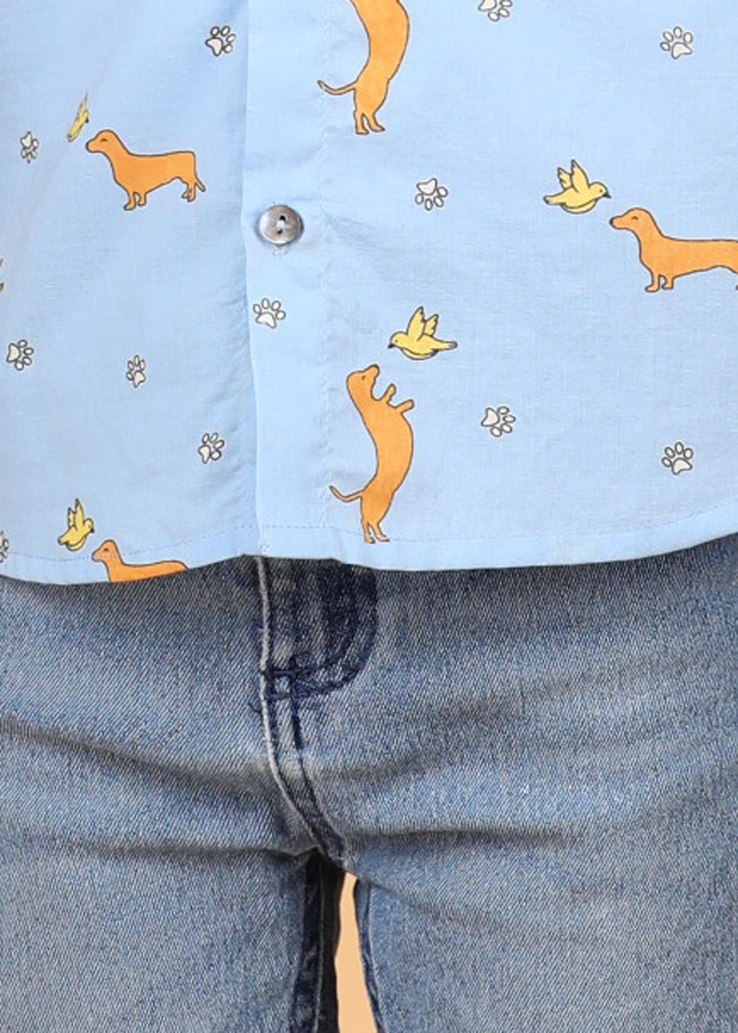 Dog Play Blue Cotton Boys Shirt (6 Months-12 Years)