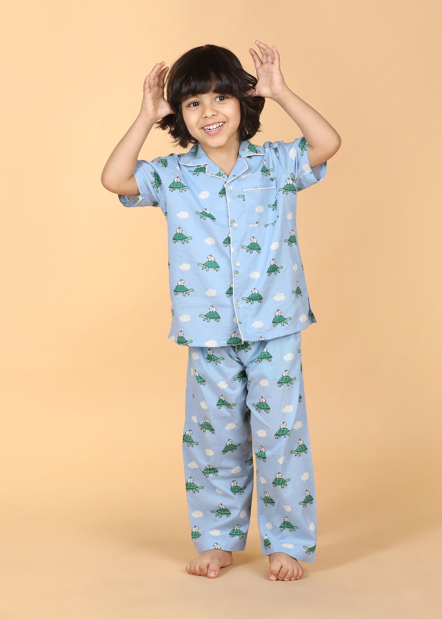 Hop And Crawl Boys Sky Blue Half Sleeves Night Suit (1-12 Yrs)