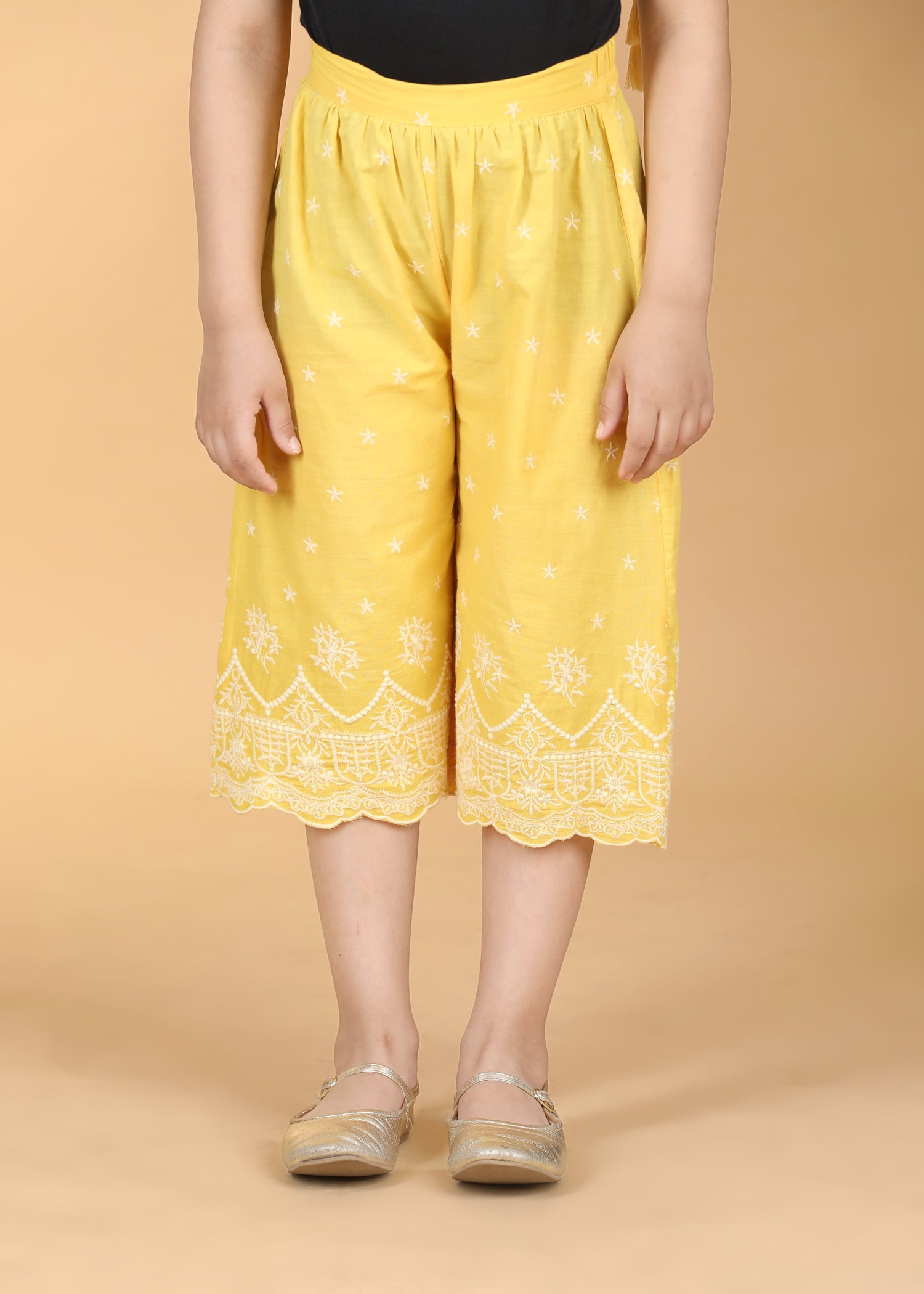 Tom Emroidered Yellow Cotton Culottes Girls (6 Months-14 Years)