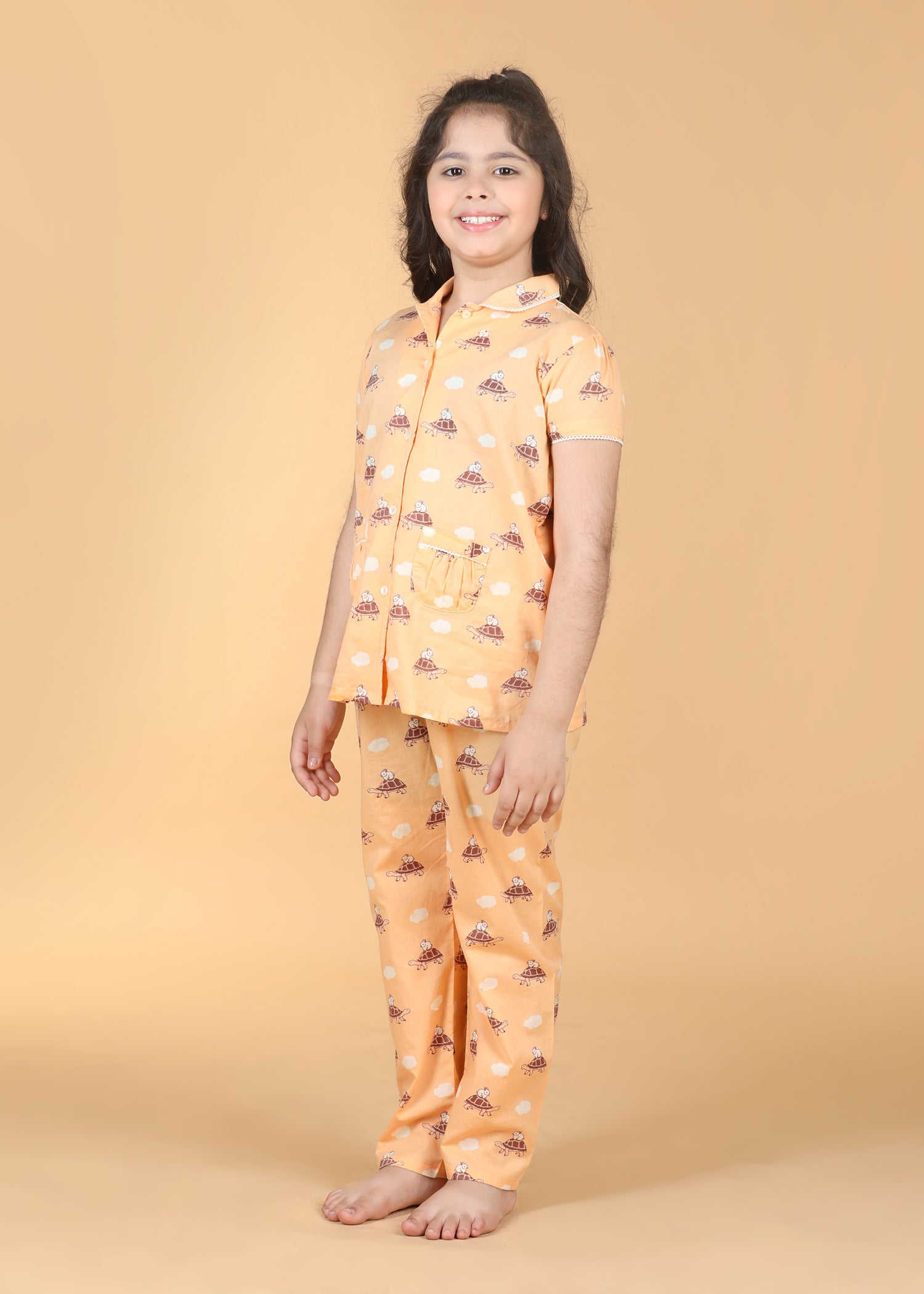 Hop And Crawl Girls Peach Half Sleeves Night Suit (1-12 Yrs)