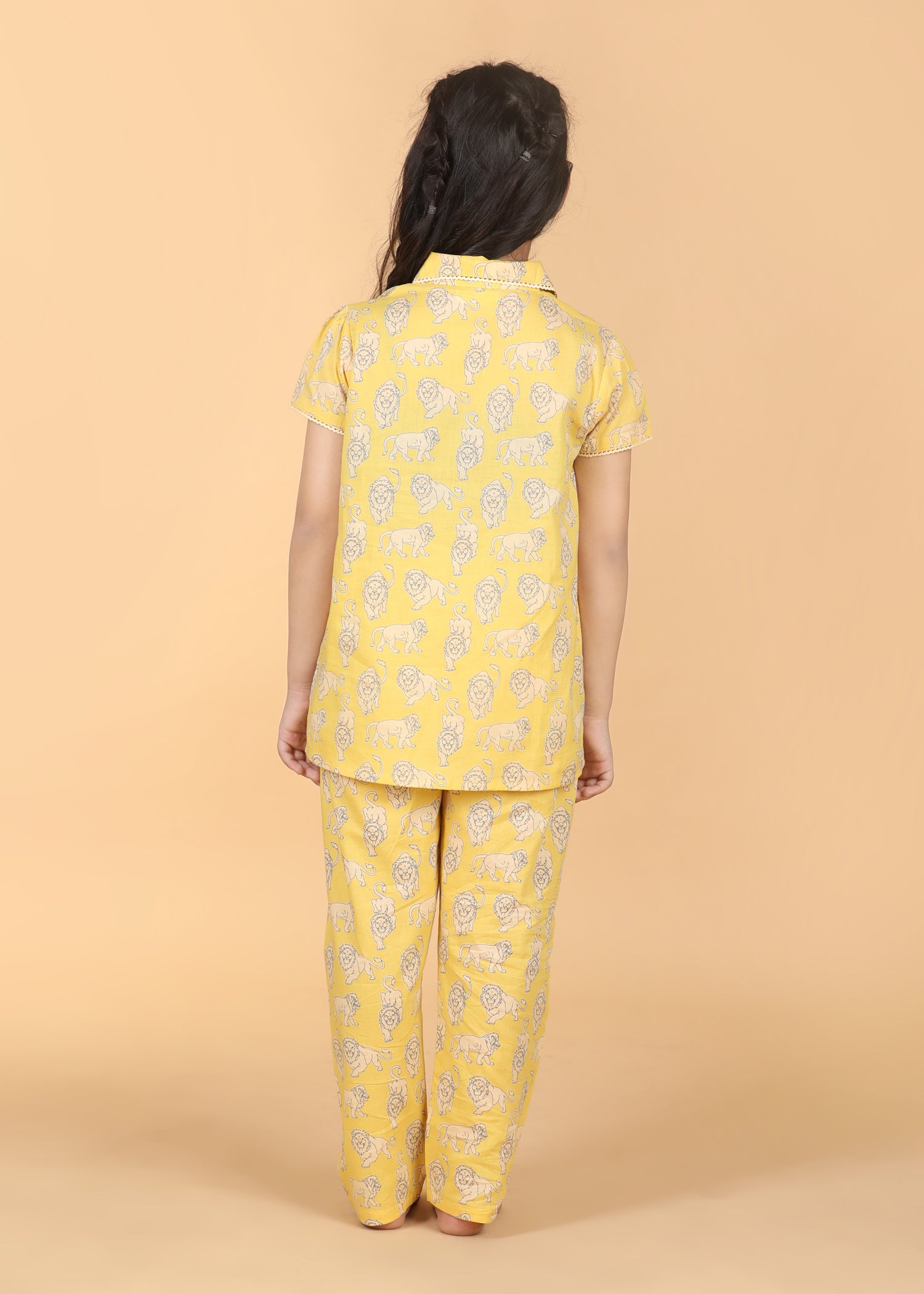 Leo Girls Yellow Half Sleeves Night Suit  (1-12 Yrs)