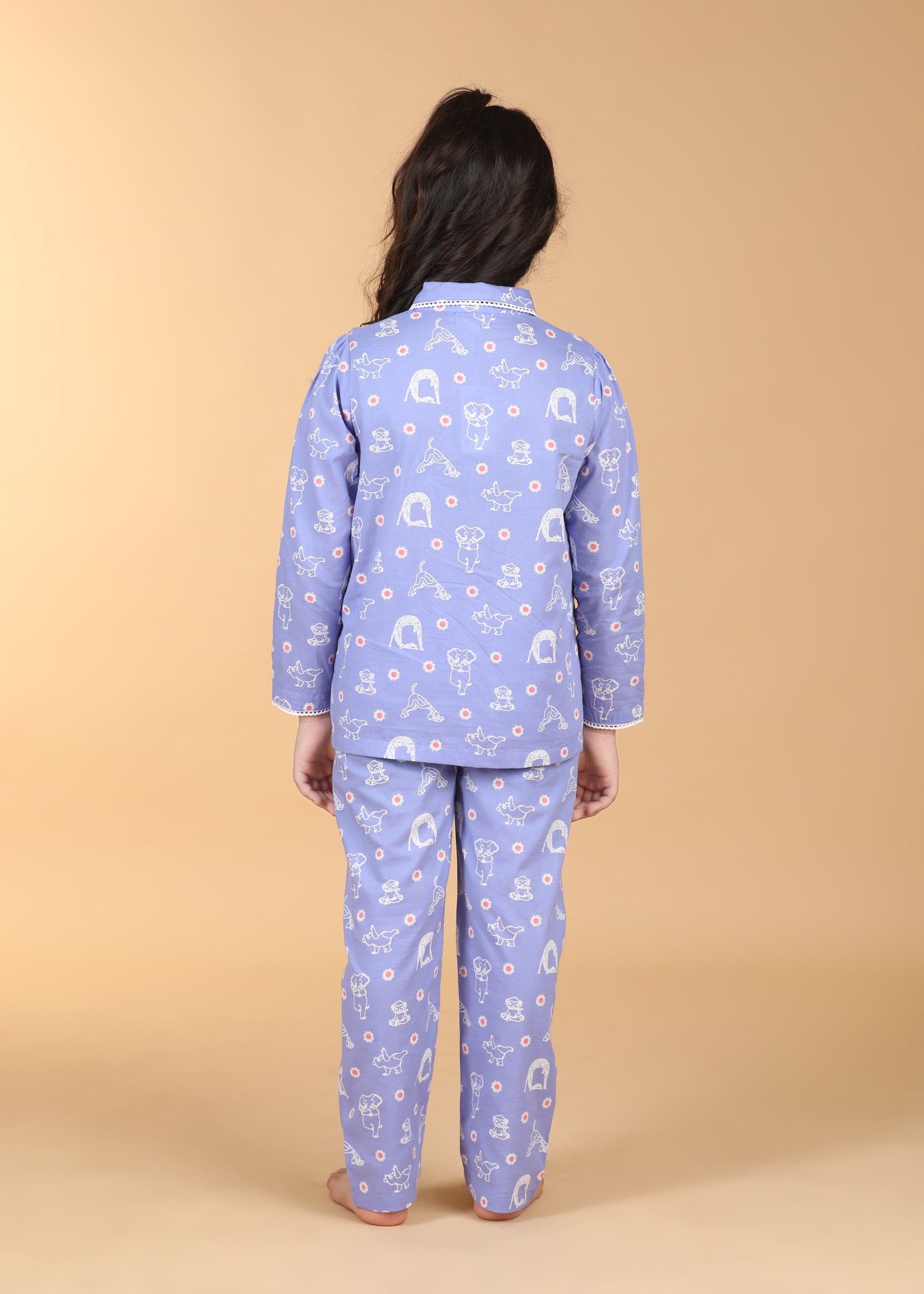 Animal Yoga Girls Purple Full Sleeves Night Suit  (1-12 Yrs)