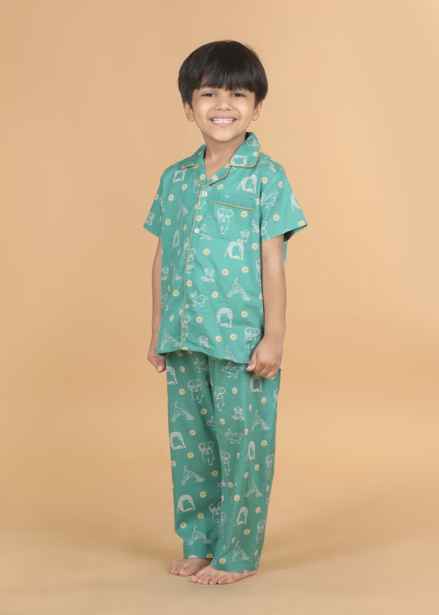 Animal Yoga Boys Green Half  Sleeve Night Suit (1-12 Yrs)