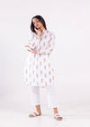 White & Dusty Orange Regular Cotton Kareeno Kurta
