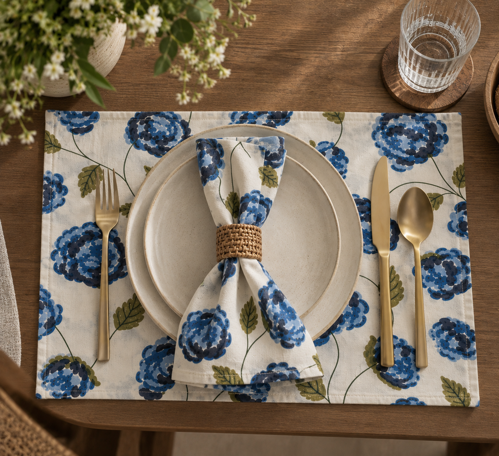 Peonia Blue-Green Floral Napkin – Set of 6