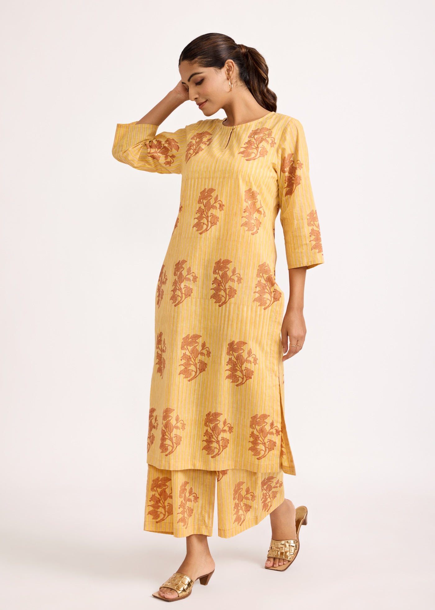 Printed Regular Kurta - Yellow/Brown
