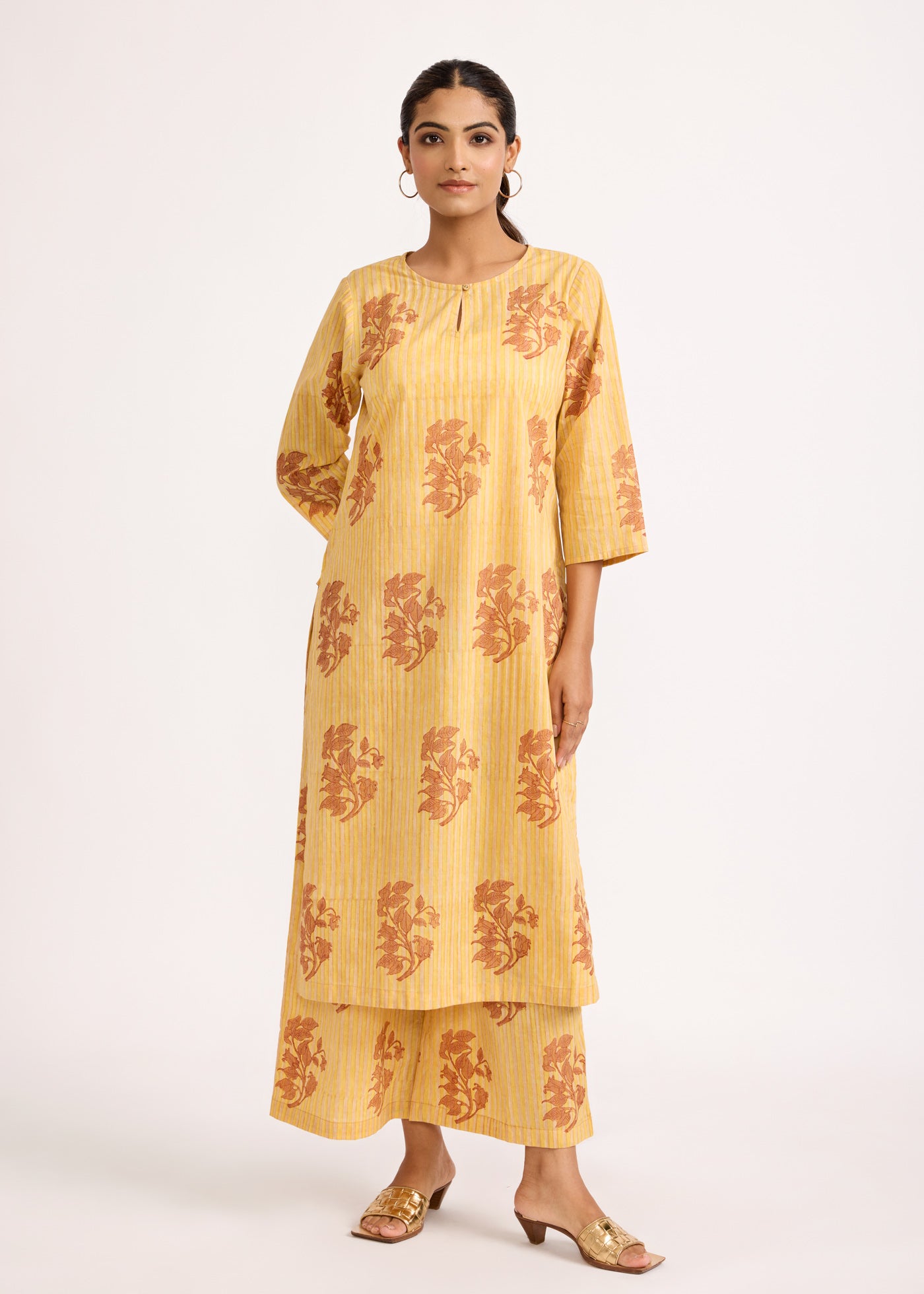 Printed Regular Kurta - Yellow/Brown