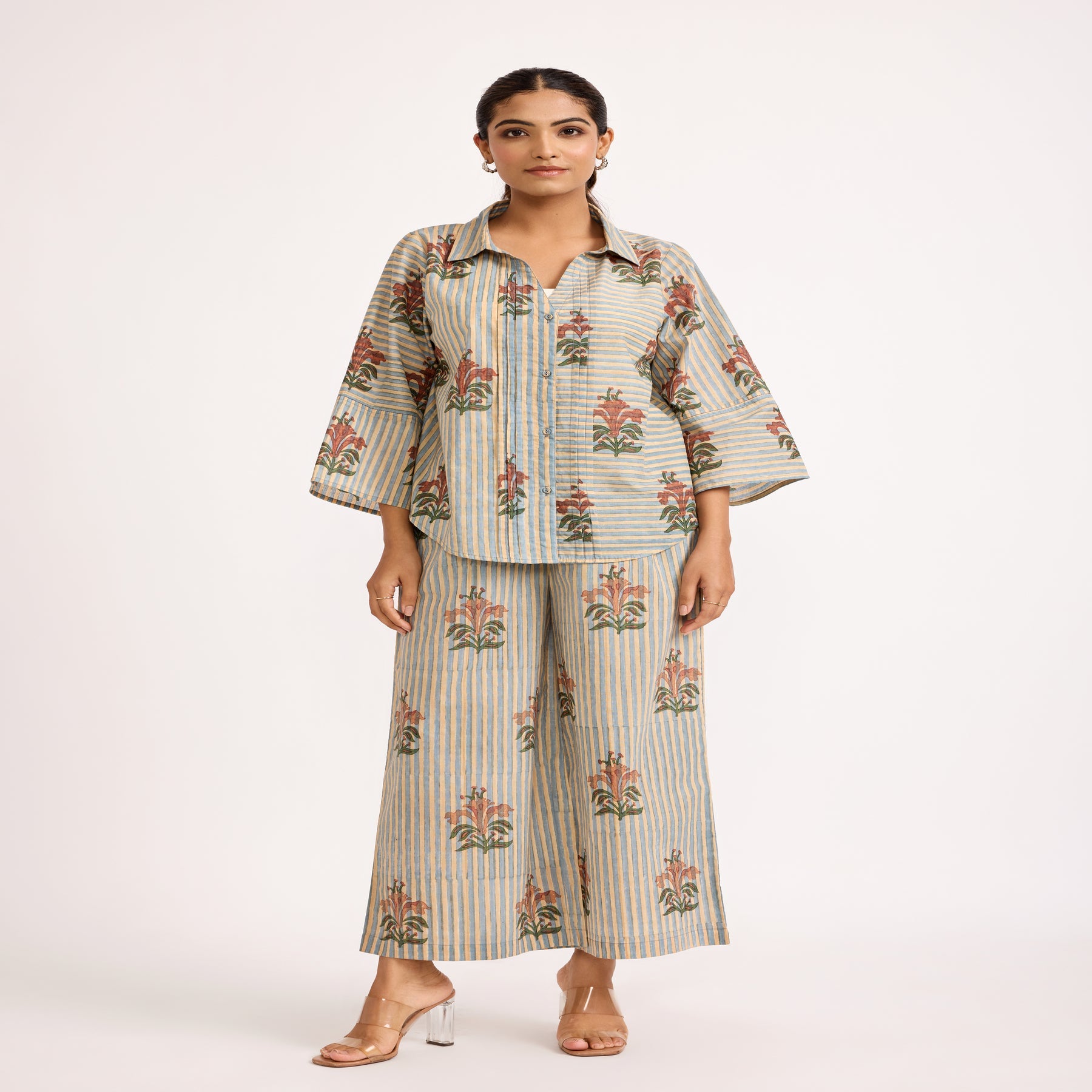 Wide Leg Pants - Blue/Brown