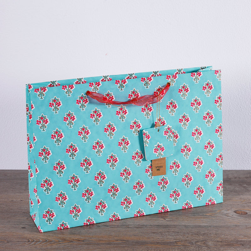Ikat Weave Booti Aqua & Pink Color Large Bag Set of 3