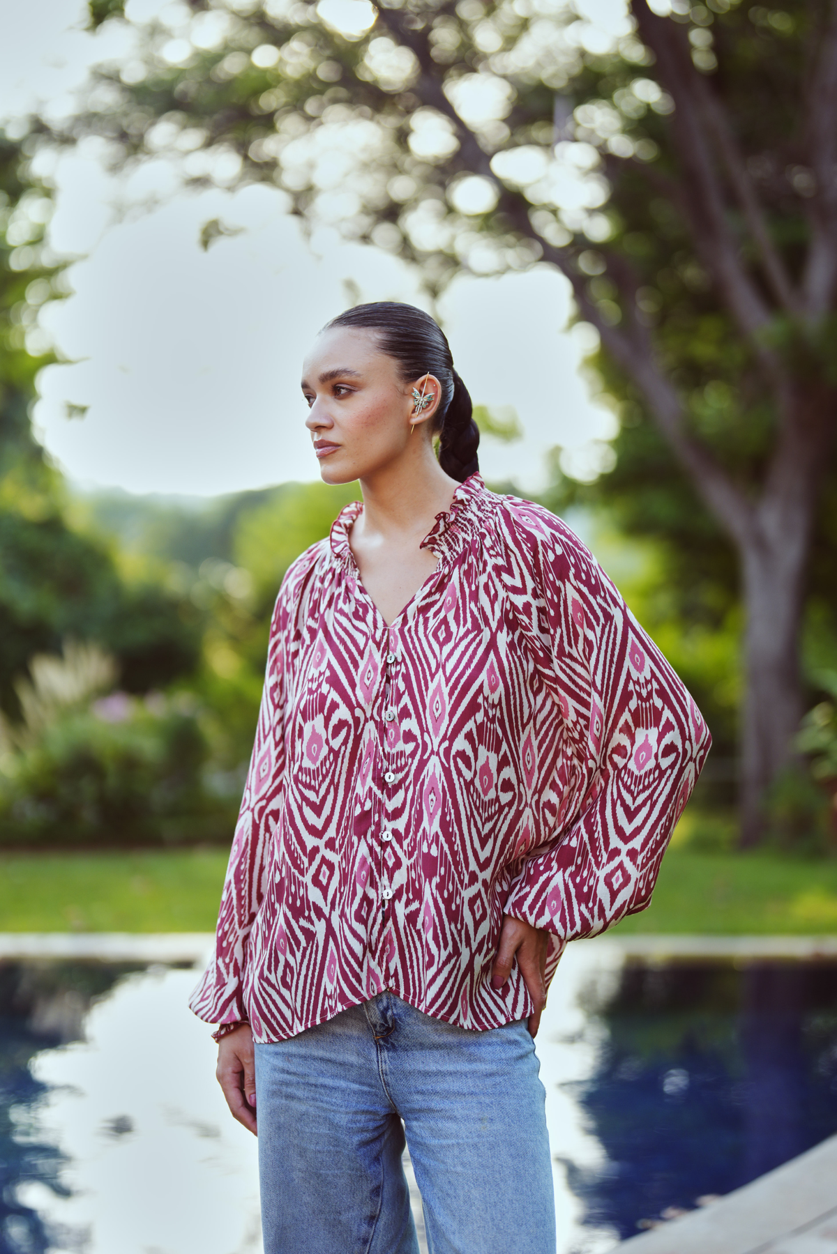 Loose Smocked Top - Maroon