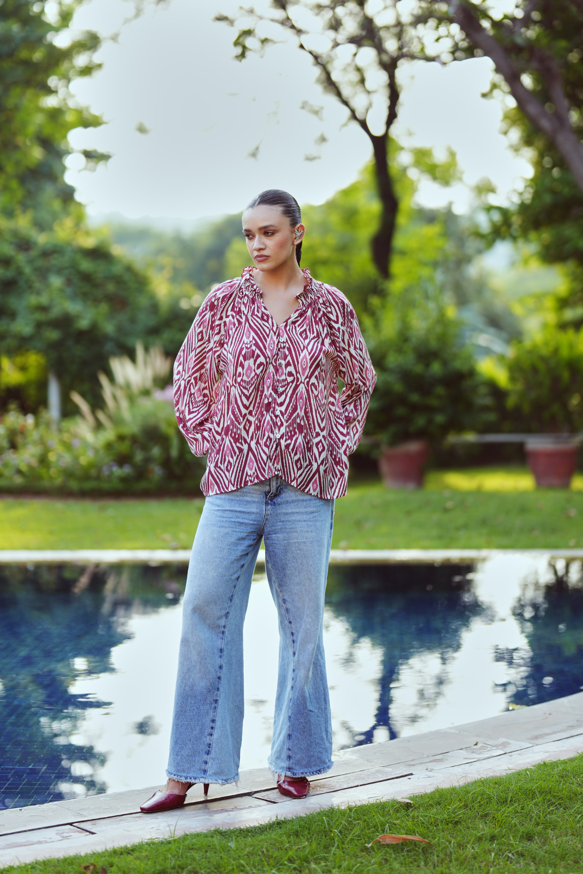 Loose Smocked Top - Maroon