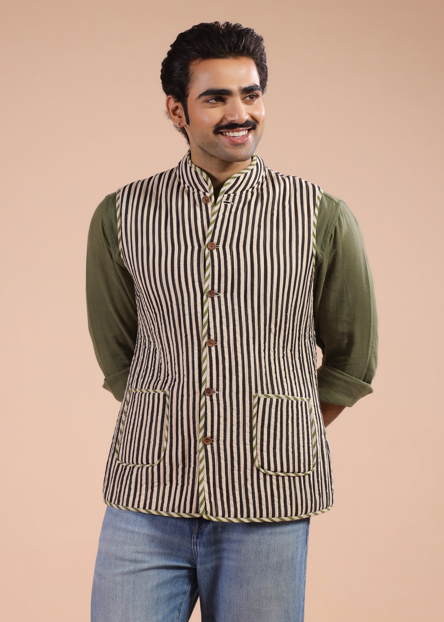 Printed Voile Reversible Jacket – Green