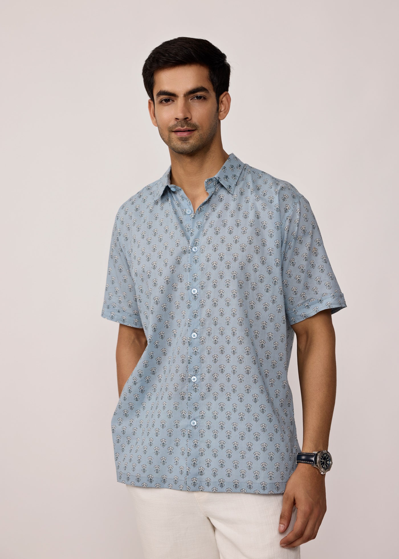 Half Sleeves Shirt-Sky Blue