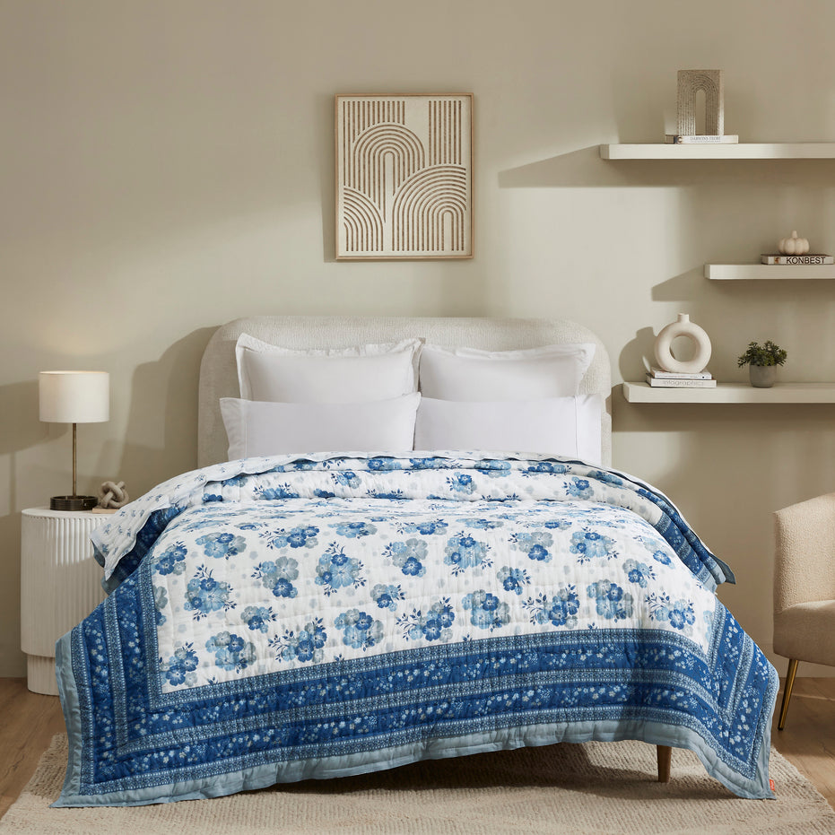 Flax Linen Lightweight Cotton Quilt – Blue/Grey