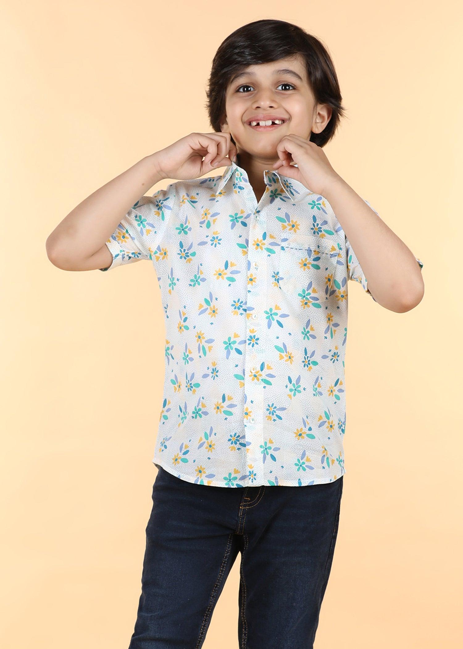 Blue Green Cotton Half Sleeve Round Hem Shirt Boys (6 Months -12 Yrs) Ratan Texprocess Pvt. Ltd