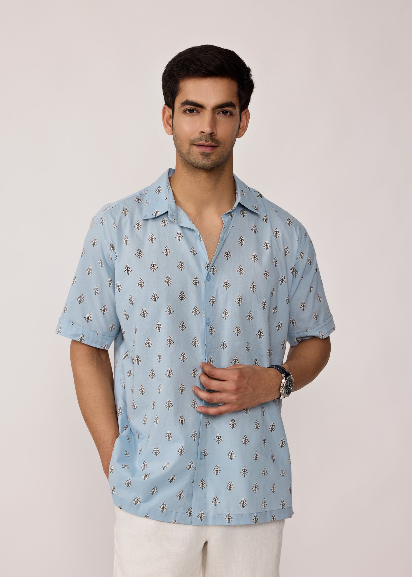 Half Sleeves Shirt-Sky Blue