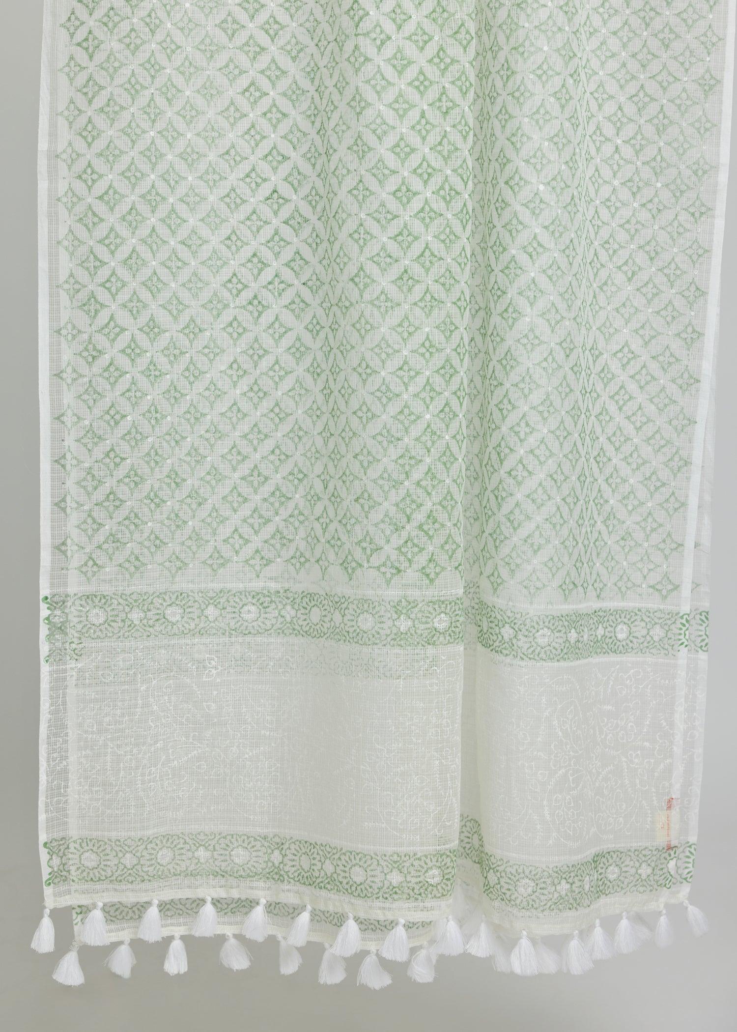 White & Green Kota Doria Dupatta Ratan Texprocess Pvt. Ltd