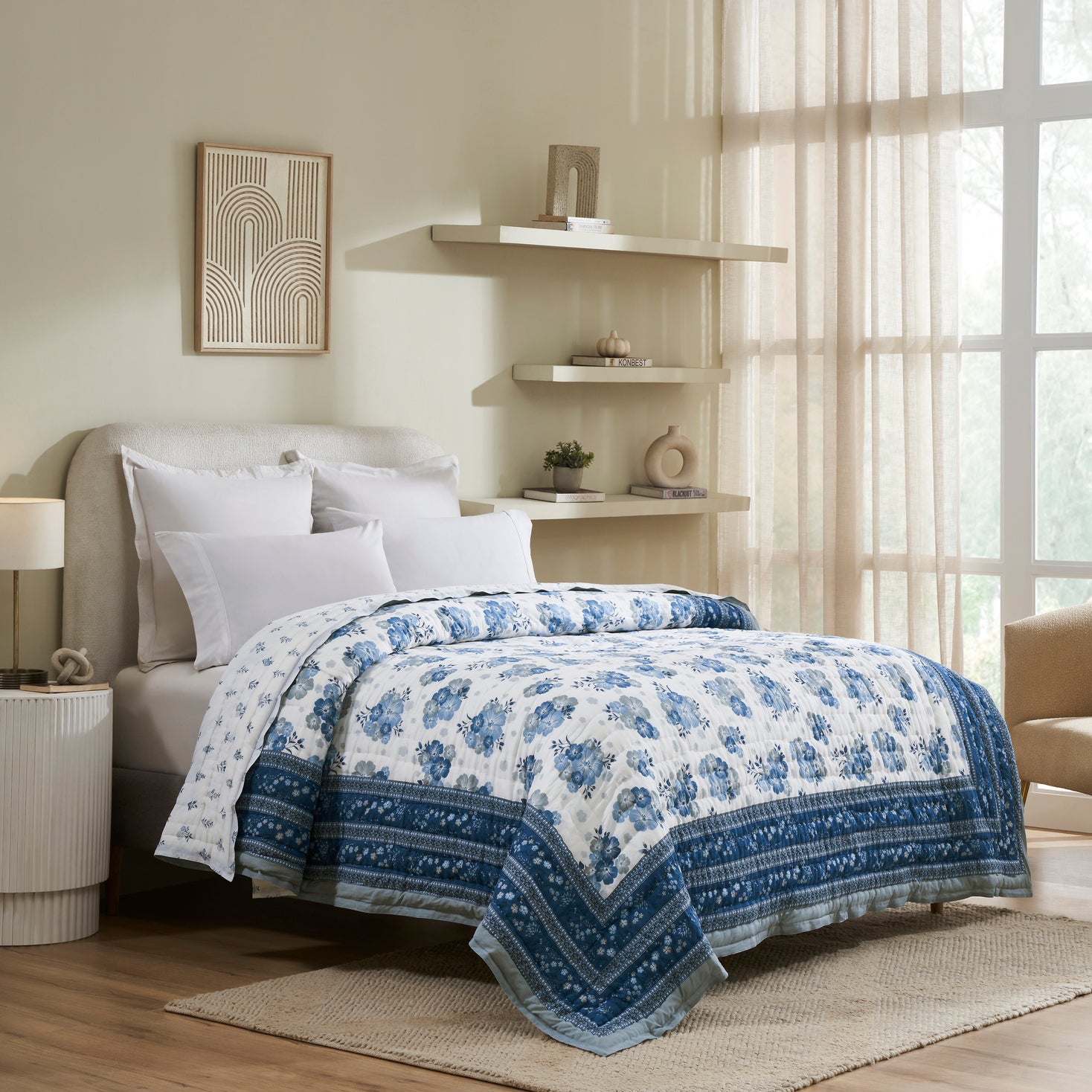 Flax Linen Cotton Quilt – Blue/Grey