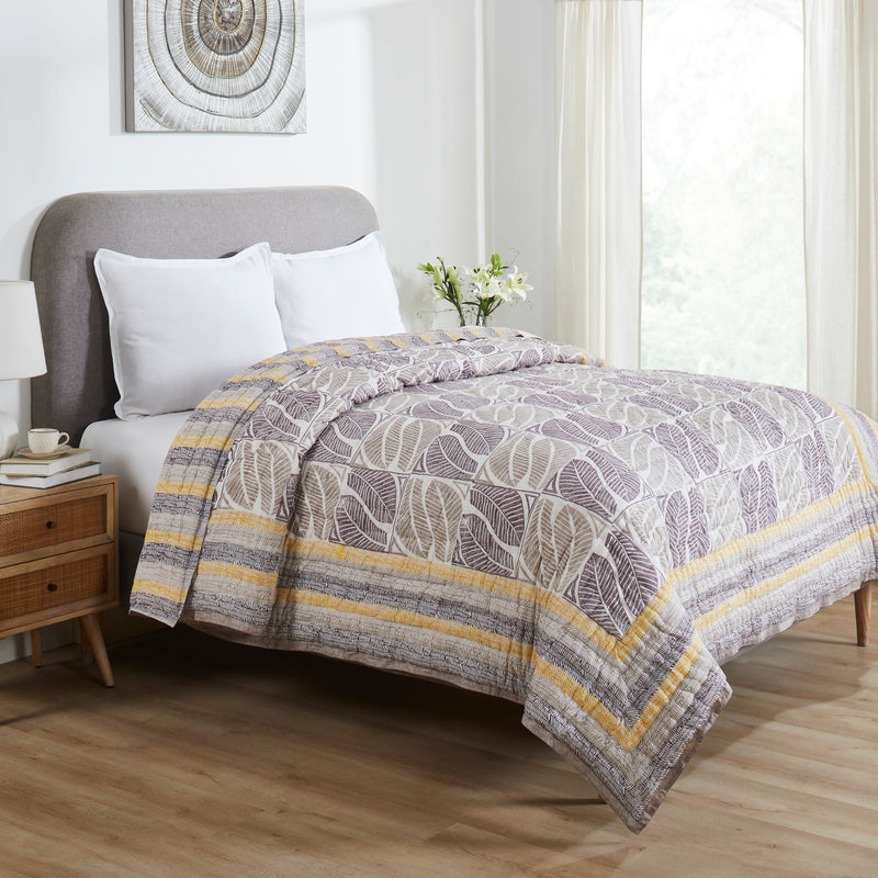 Classic Curation Beige & Brown Hand Block Printed Cotton Quilt