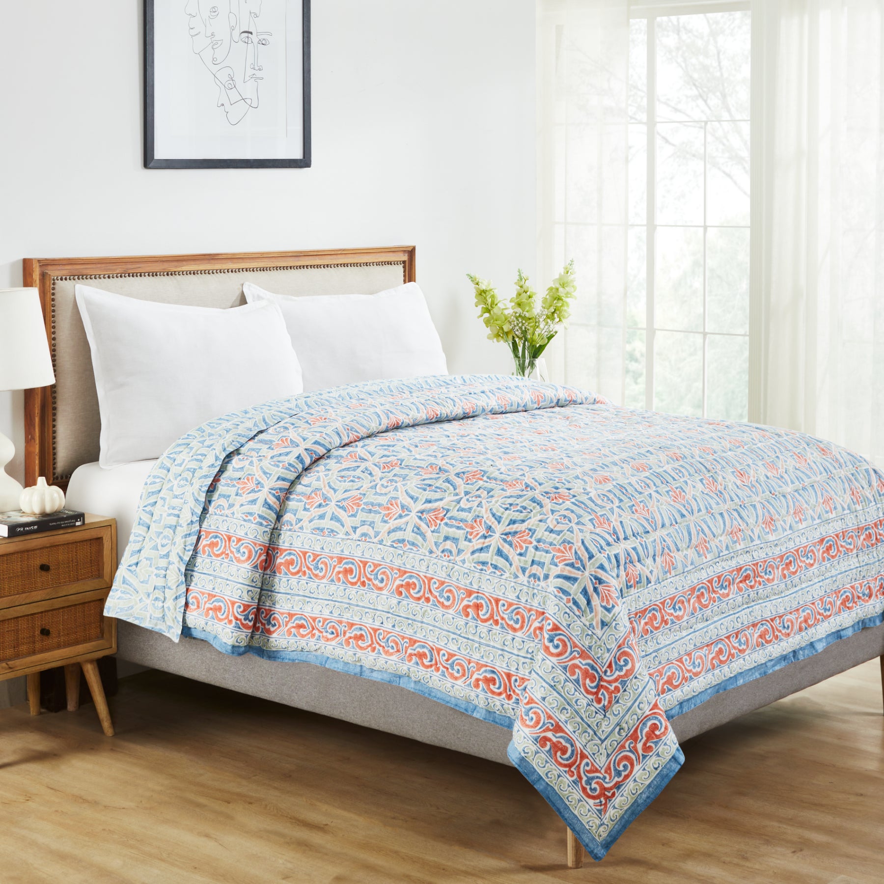 Windy Days Multi Hand Block Print Extra Cotton Filling Quilt Ratan Texprocess Pvt. Ltd