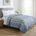 Floral Harmony Blue & Green Hand Block Printed Cotton Quilt